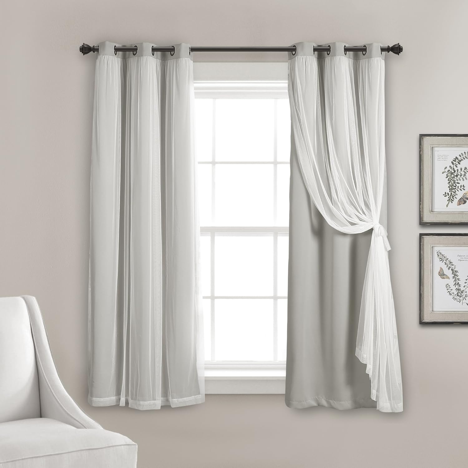 Lush Decor Sheer Grommet Curtains With Insulated Blackout Lining, Window Curtain Panels, Pair, 38"W x 120"L, Wheat - Curtain With Sheer Overlay, Elegant Blackout Curtains for Bedroom