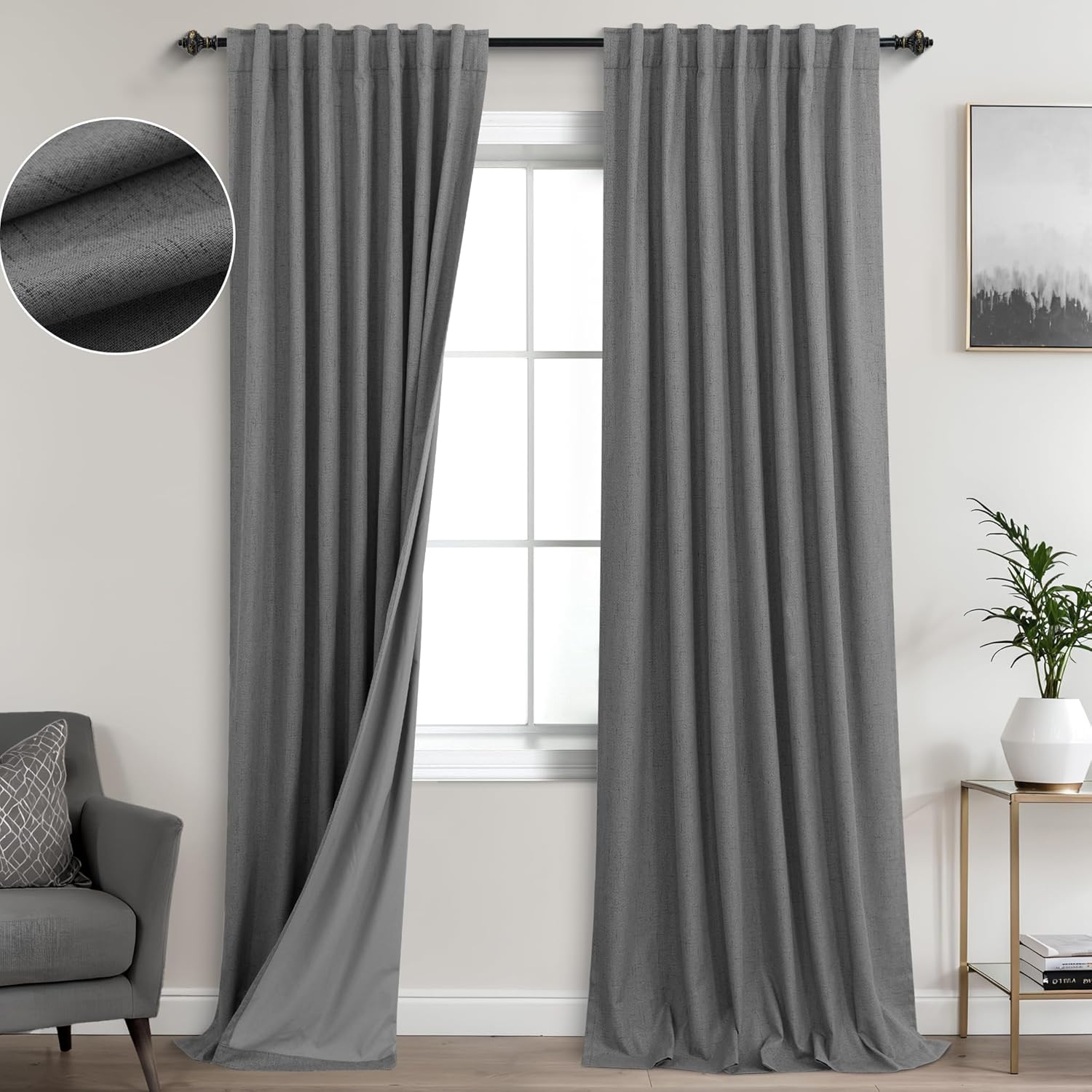 Extra Wide Soundproof Blackout Curtains with Pleated Back Tab Rod Pocket,96 Inch Long 2 Panel Set Thermal Curtain for Winter Insulated to Keep Cold Out Noise Reducing Curtains for Living Room Bedroom
