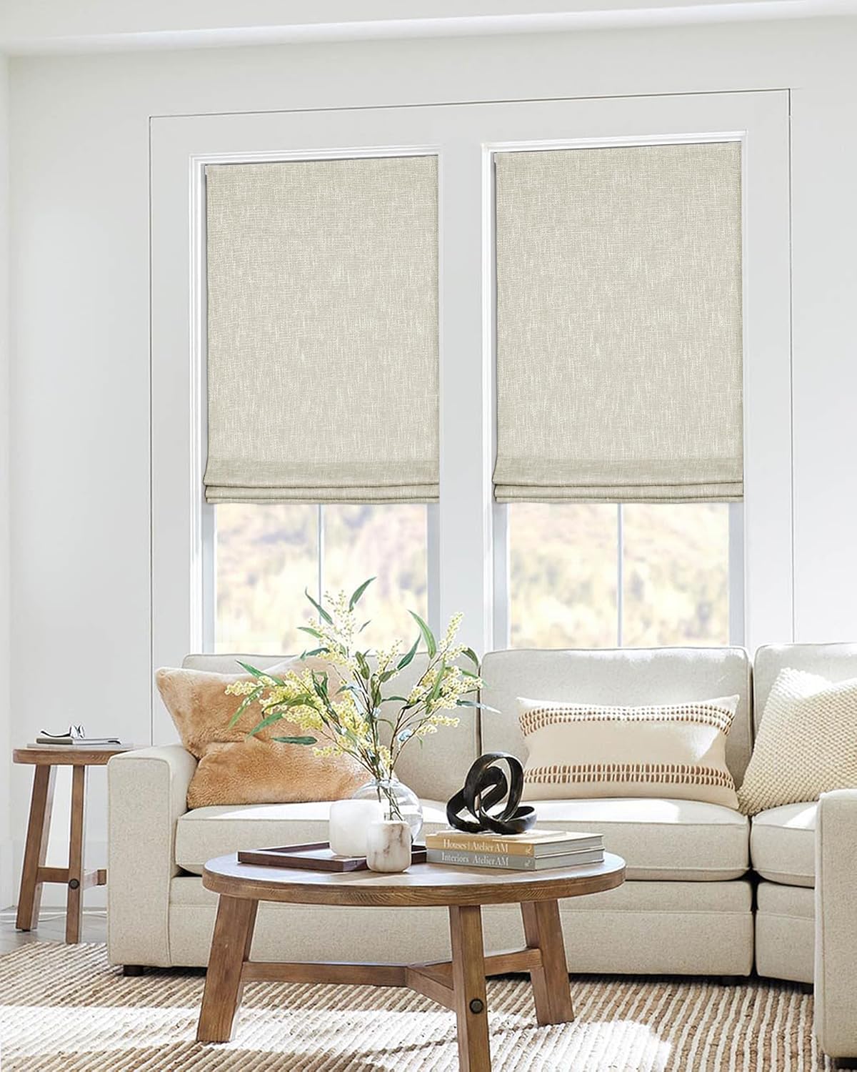 No Tools No Drill Cordless Roman Shades for Indoor Windows 100% Blackout, for Window Size 47" W × 64" H Beige