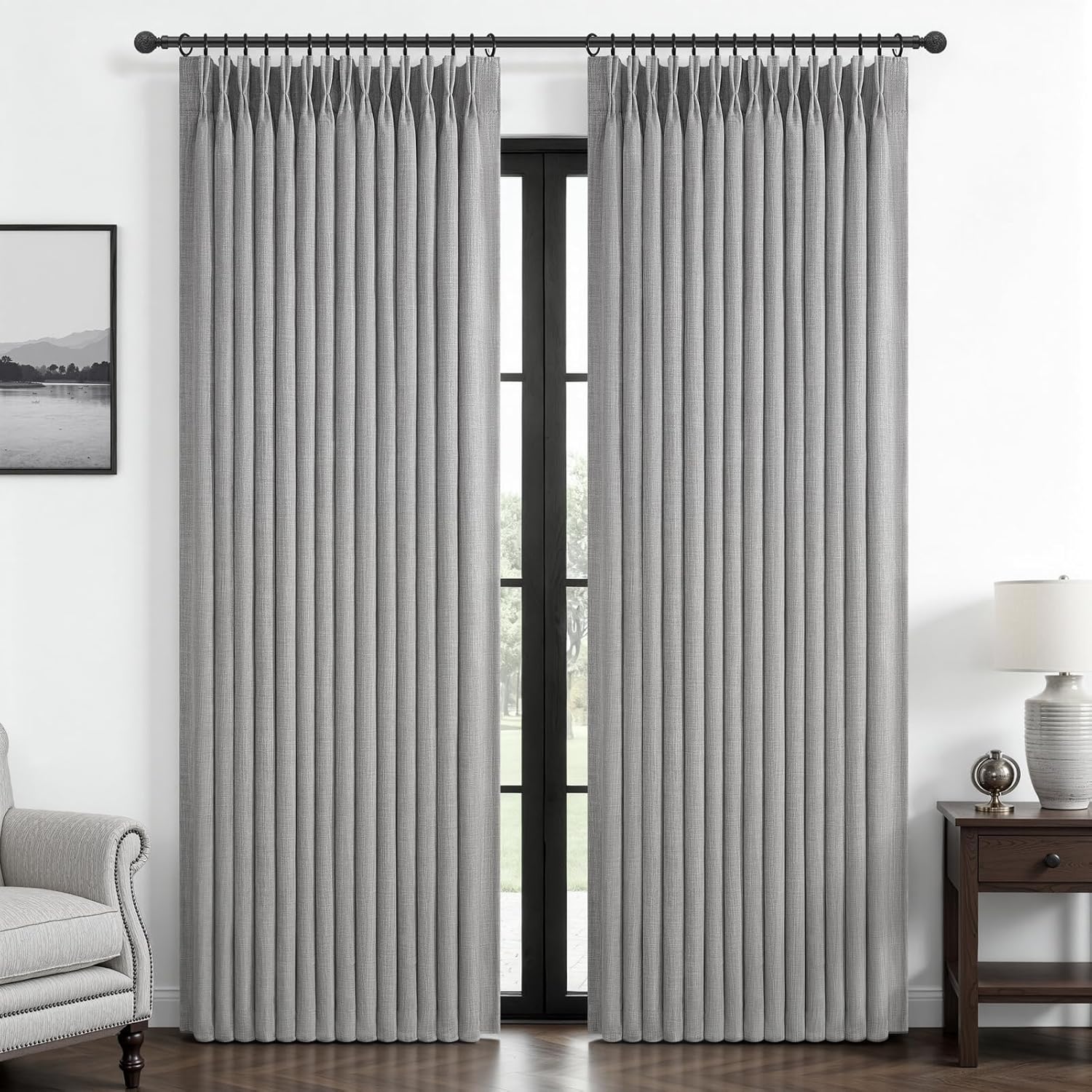 Dark Flax 100% Blackout Curtains 90 Inches Long for Kids Room, Memory Trained Pinch Pleated Thermal Noise Reducing Natural Linen Privacy Light Block Aesthetic Windows Drapes Brown Colored 2 Panels Set