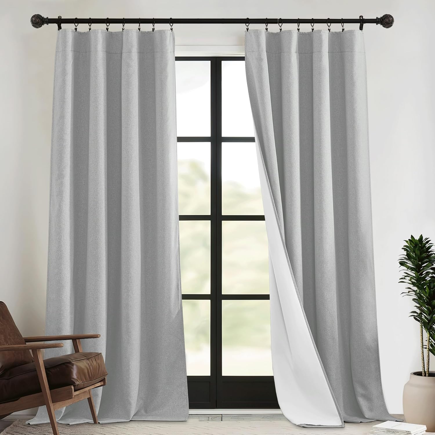 RYB HOME PM 2.5 Filter Curtains for Living Room, Noise Reduction Room Darkening Window Coverings Melt Blown Fabric Liner for Dust Sandstorms Smog Pollen Odor Filtering, Black, W52 x L84 inch, 2 Panels