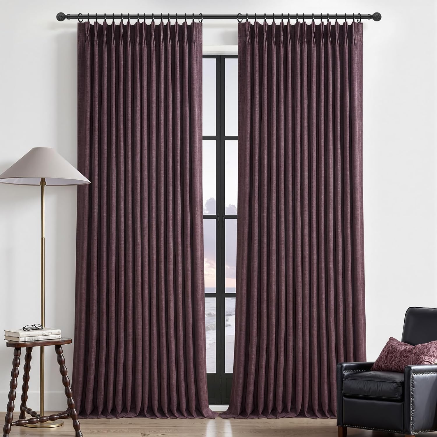 Memory Trained Pinch Pleated 96 Inch Viral Curtains for Living Room 2 Panels Set, Dark Grey Blackout Double Layer Linen Thermal Privacy Noise Reducing Elegant Windows Curtain for Kids Room 8 FT Length