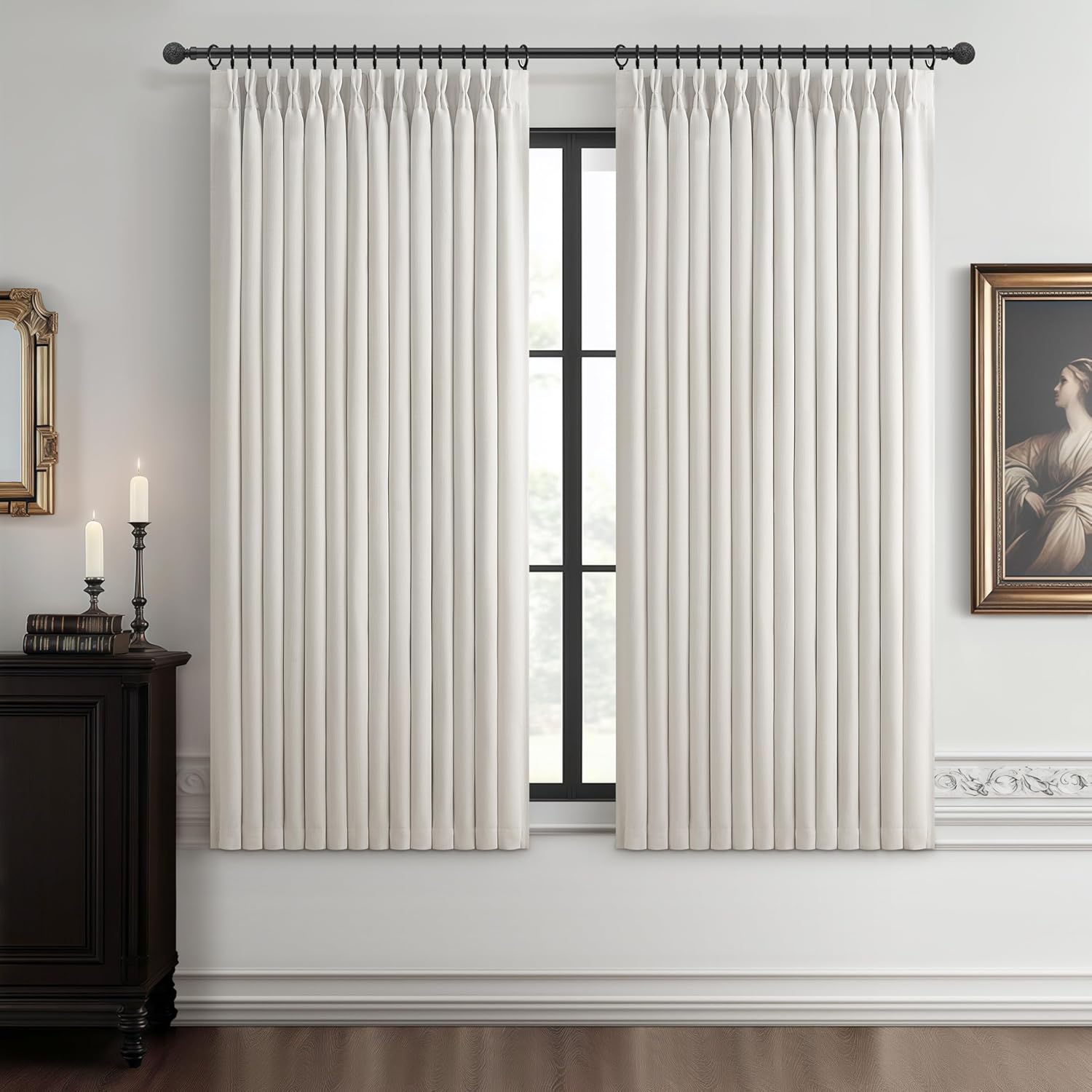 Dark Flax 100% Blackout Curtains 90 Inches Long for Kids Room, Memory Trained Pinch Pleated Thermal Noise Reducing Natural Linen Privacy Light Block Aesthetic Windows Drapes Brown Colored 2 Panels Set