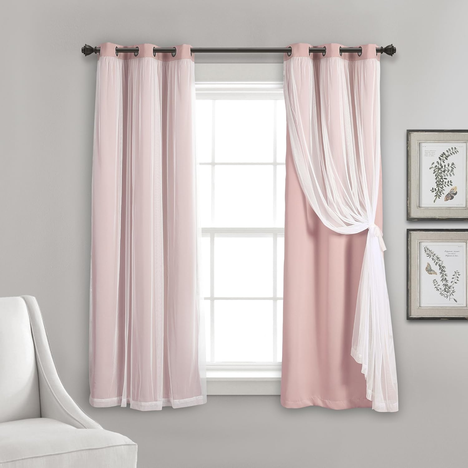 Lush Decor Sheer Grommet Curtains With Insulated Blackout Lining, Window Curtain Panels, Pair, 38"W x 120"L, Wheat - Curtain With Sheer Overlay, Elegant Blackout Curtains for Bedroom