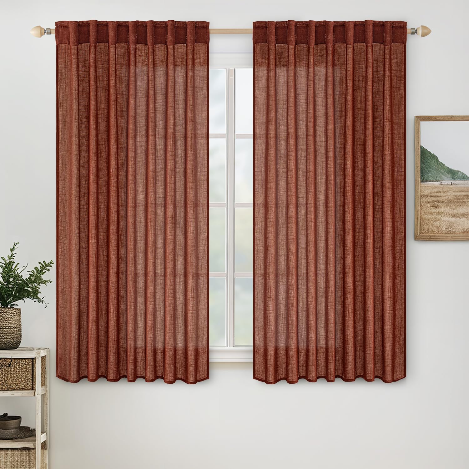 MIULEE Beige Linen Curtains 96 Inches Long 2 Panels for Bedroom Living Room, Soft Linen Textured Window Drapes Semi Sheer Light Filtering Back Tab Rod Pocket Farmhouse Modern Burlap Look Decor