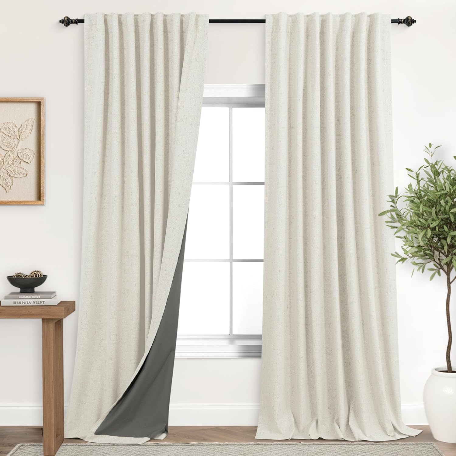 Extra Wide Soundproof Blackout Curtains with Pleated Back Tab Rod Pocket,96 Inch Long 2 Panel Set Thermal Curtain for Winter Insulated to Keep Cold Out Noise Reducing Curtains for Living Room Bedroom