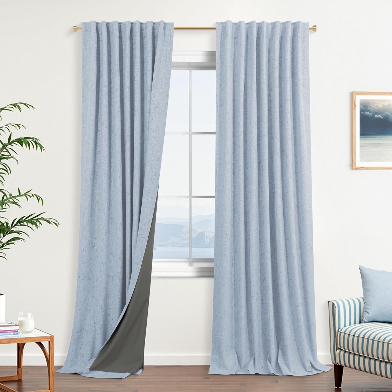 Extra Wide Soundproof Blackout Curtains with Pleated Back Tab Rod Pocket,96 Inch Long 2 Panel Set Thermal Curtain for Winter Insulated to Keep Cold Out Noise Reducing Curtains for Living Room Bedroom