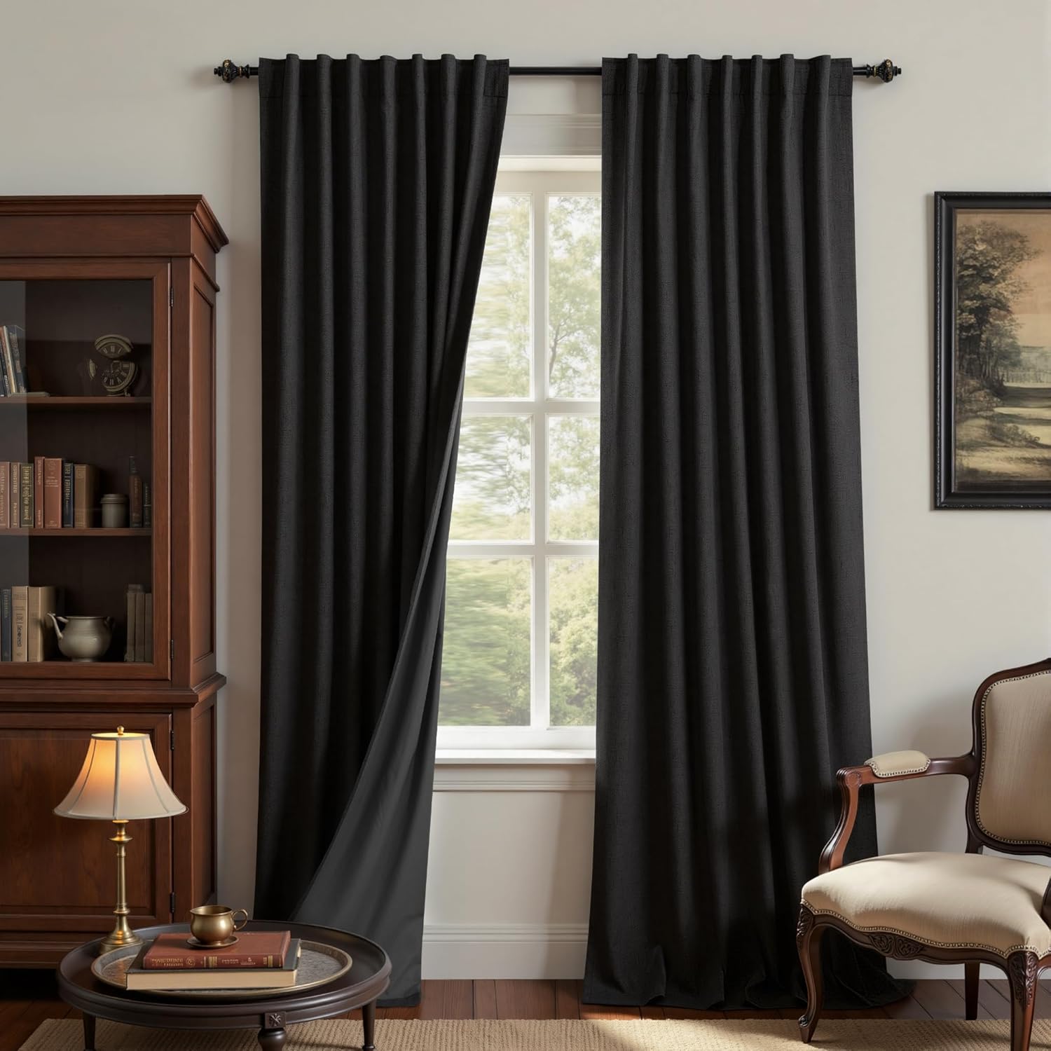 Extra Wide Soundproof Blackout Curtains with Pleated Back Tab Rod Pocket,96 Inch Long 2 Panel Set Thermal Curtain for Winter Insulated to Keep Cold Out Noise Reducing Curtains for Living Room Bedroom