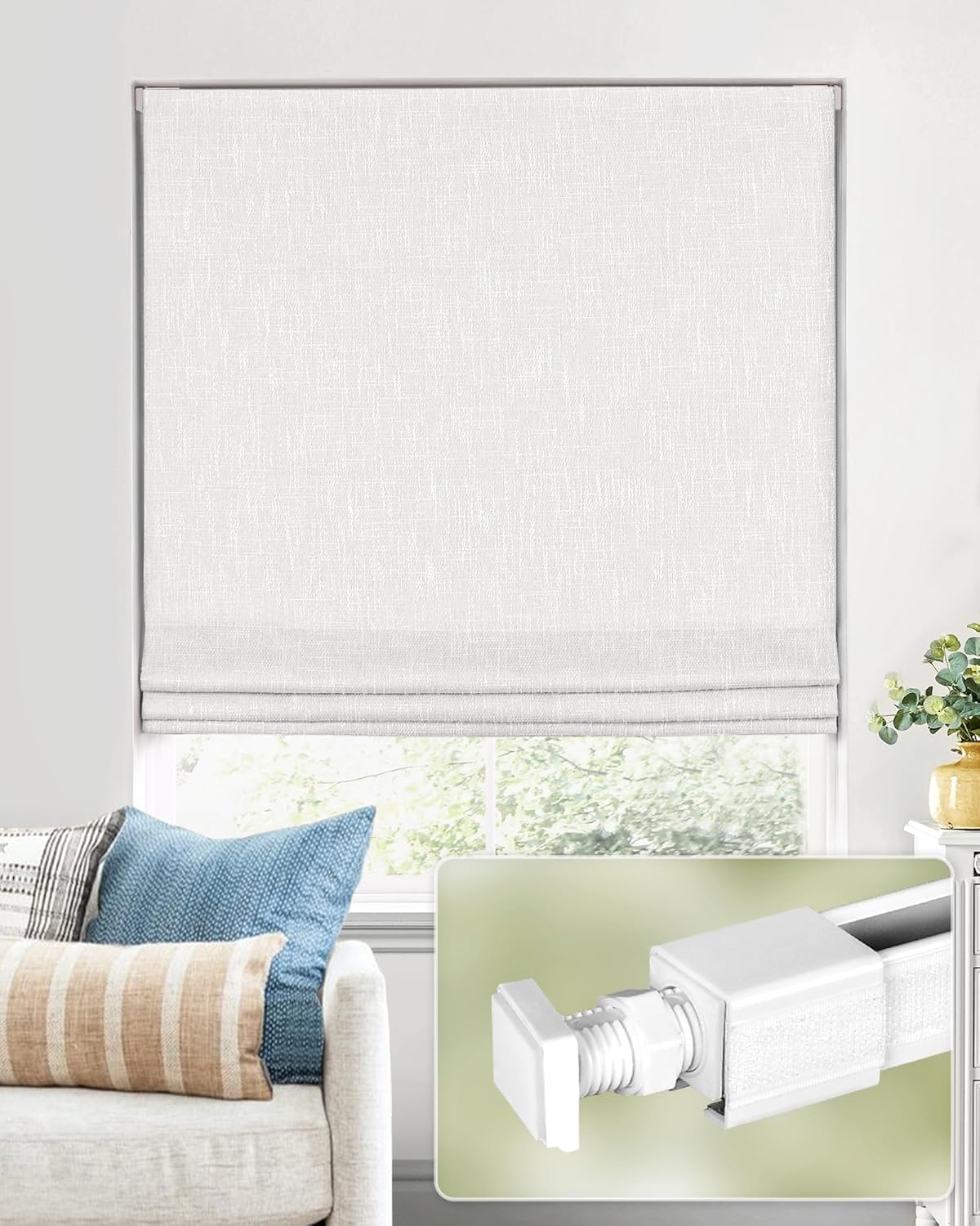 No Tools No Drill Cordless Roman Shades for Indoor Windows 100% Blackout, for Window Size 47" W × 64" H Beige