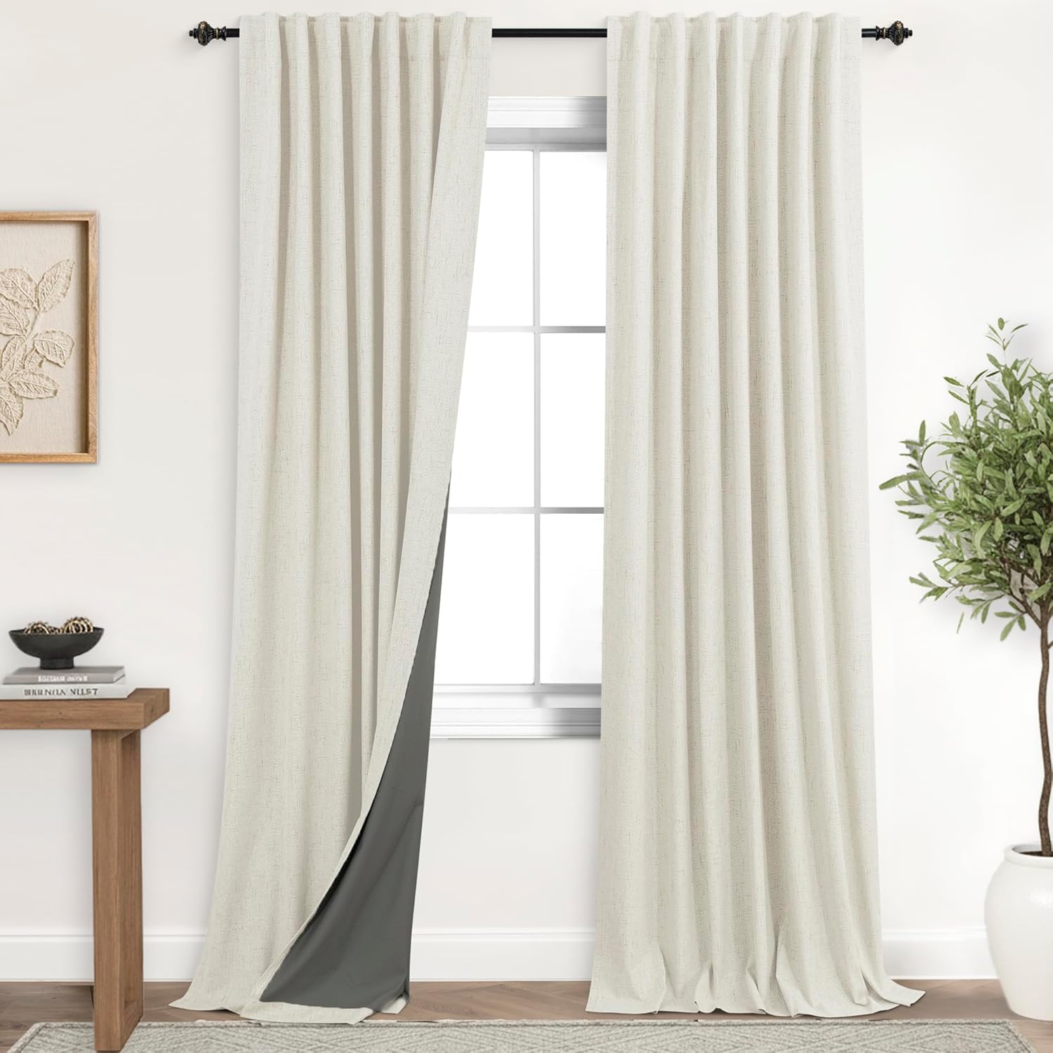 Extra Wide Soundproof Blackout Curtains with Pleated Back Tab Rod Pocket,96 Inch Long 2 Panel Set Thermal Curtain for Winter Insulated to Keep Cold Out Noise Reducing Curtains for Living Room Bedroom