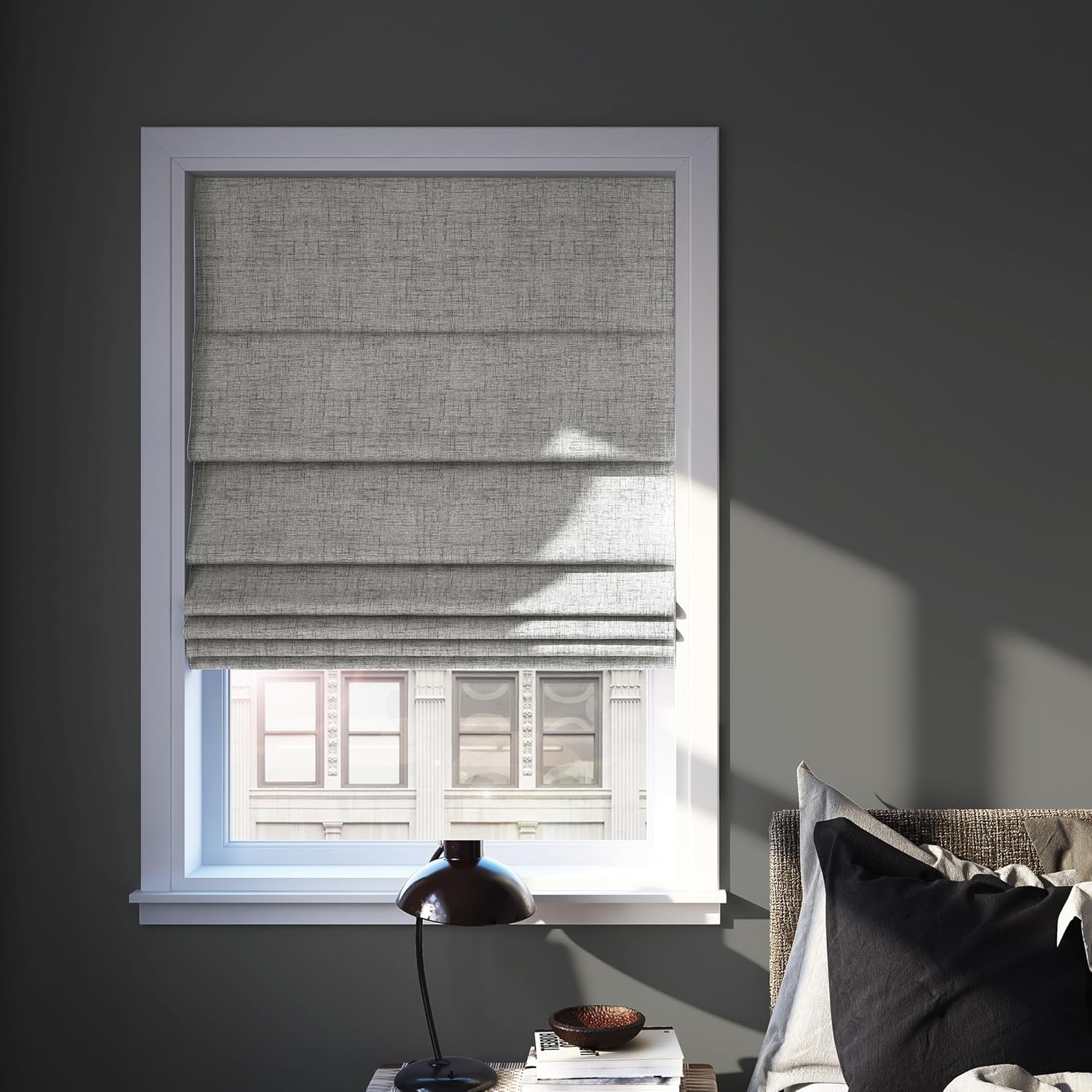 Sun Zero Seraphina Textured 100% Total Blackout Cordless Roman Shade, Taupe, 35" W x 64" H