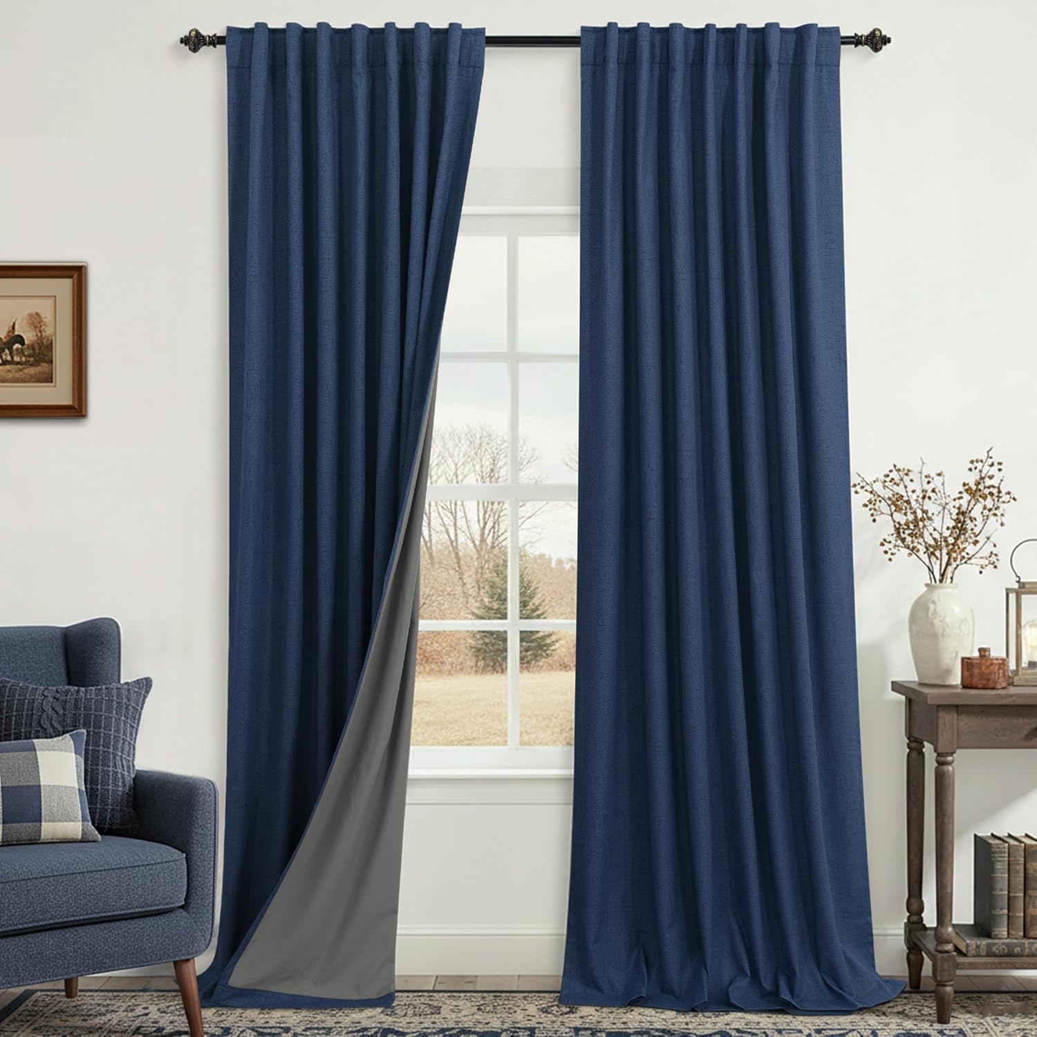 Extra Wide Soundproof Blackout Curtains with Pleated Back Tab Rod Pocket,96 Inch Long 2 Panel Set Thermal Curtain for Winter Insulated to Keep Cold Out Noise Reducing Curtains for Living Room Bedroom