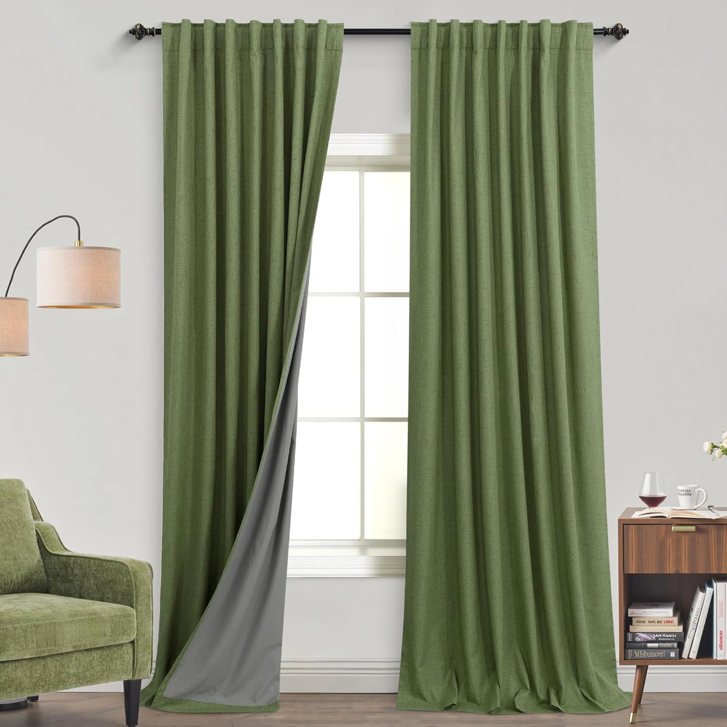 Extra Wide Soundproof Blackout Curtains with Pleated Back Tab Rod Pocket,96 Inch Long 2 Panel Set Thermal Curtain for Winter Insulated to Keep Cold Out Noise Reducing Curtains for Living Room Bedroom