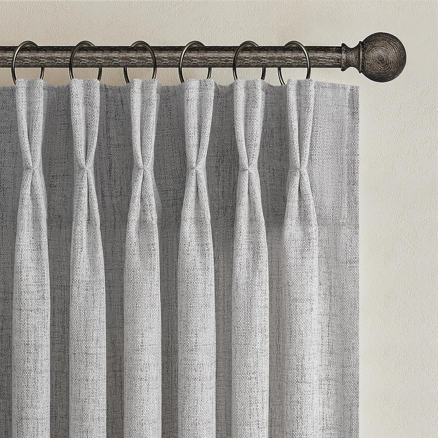 Pinch Pleated Linen Curtains 96 Inches Long for Living Room Bedroom, Light Filtering Boho Window Drape 96 inch 2 Panels Burgs with Hooks&Rings 8ft Cream Birch Sliding Glass Door Sheer Curtain Decor