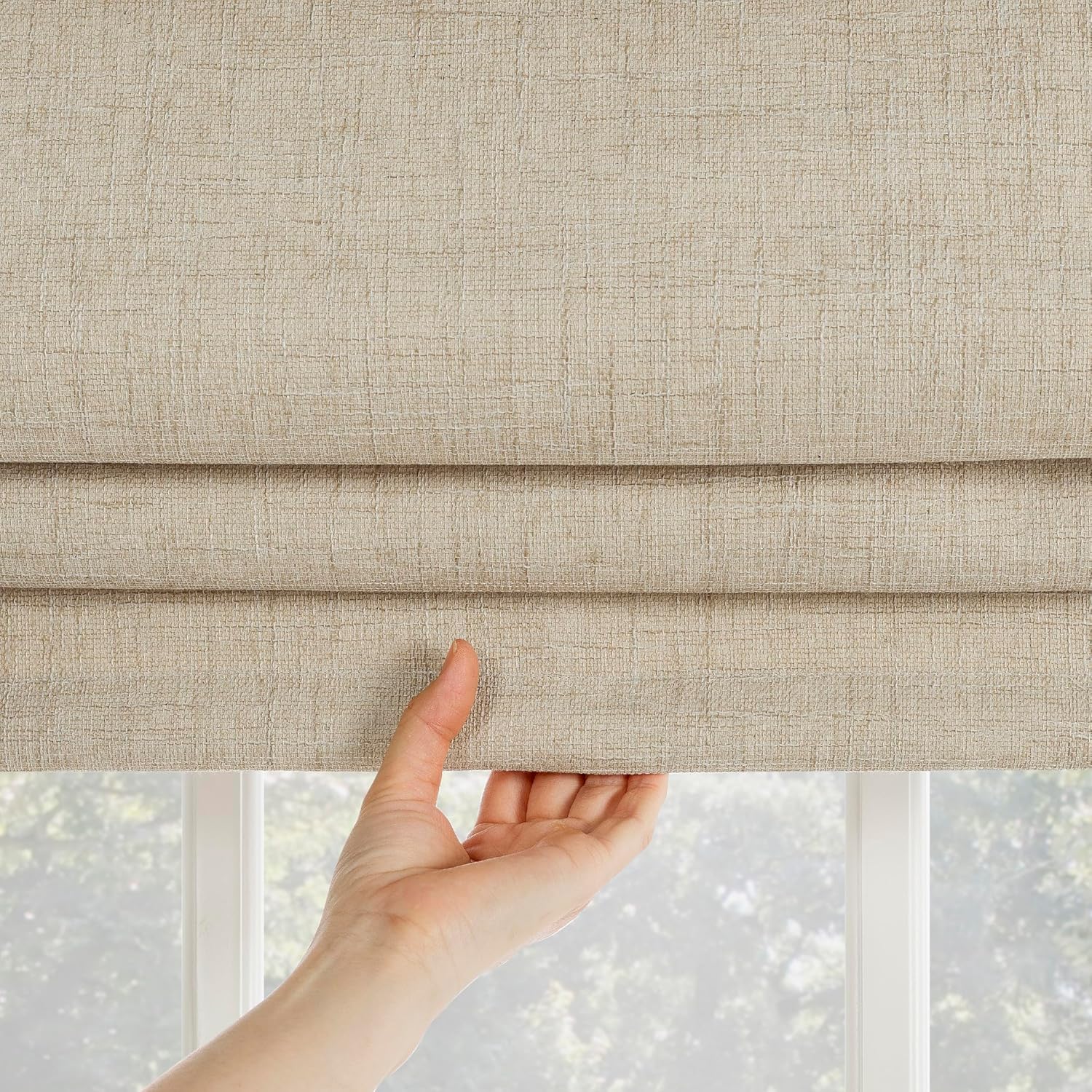 Sun Zero Seraphina Textured 100% Total Blackout Cordless Roman Shade, Taupe, 35" W x 64" H