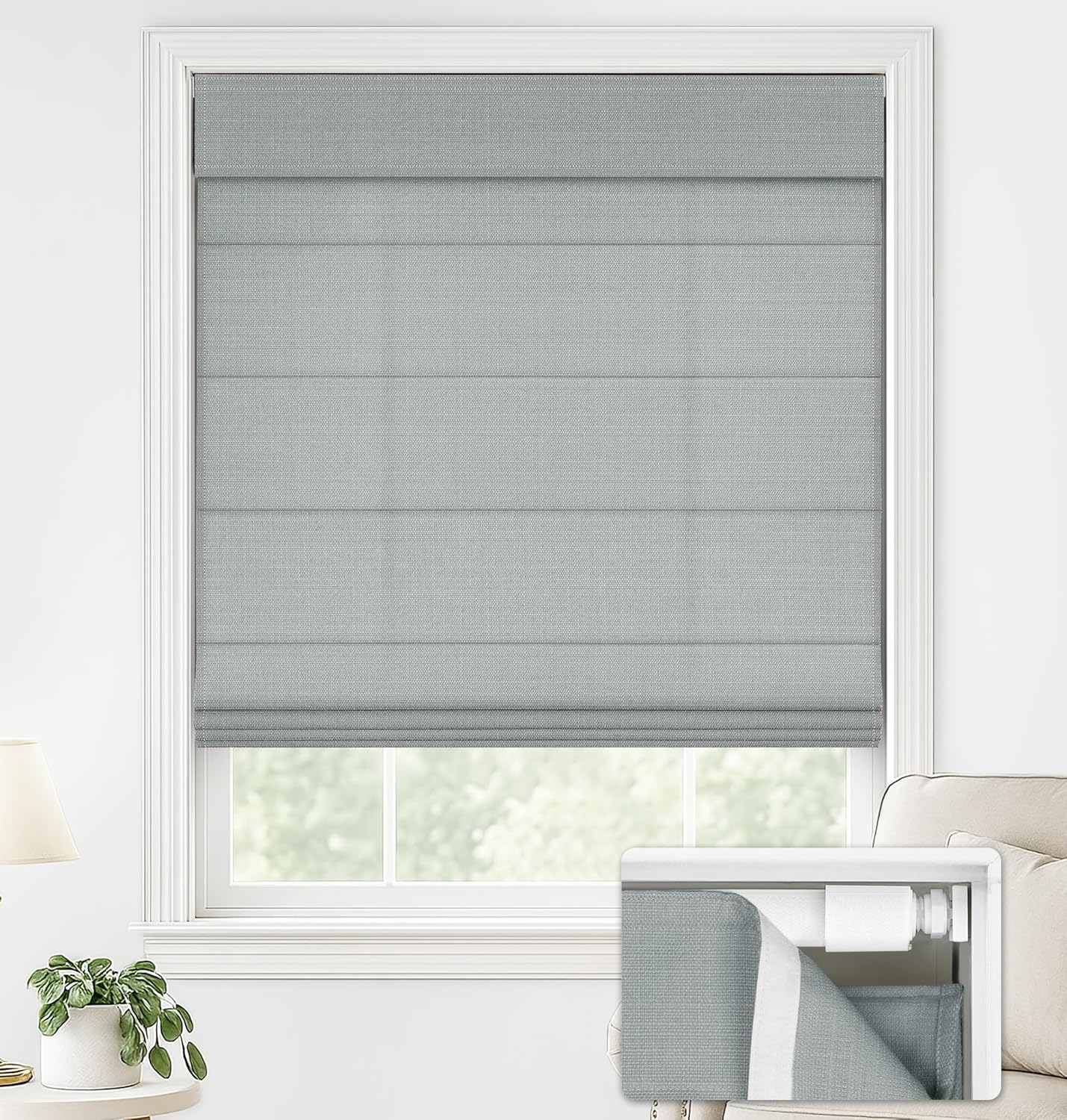 LazBlinds No Drill Roman Shades for Windows, Cordless Blackout Window Shades with UV Protection, Polyester Fabric for Bedroom & Living Room, 35" W x 64" H, Natural