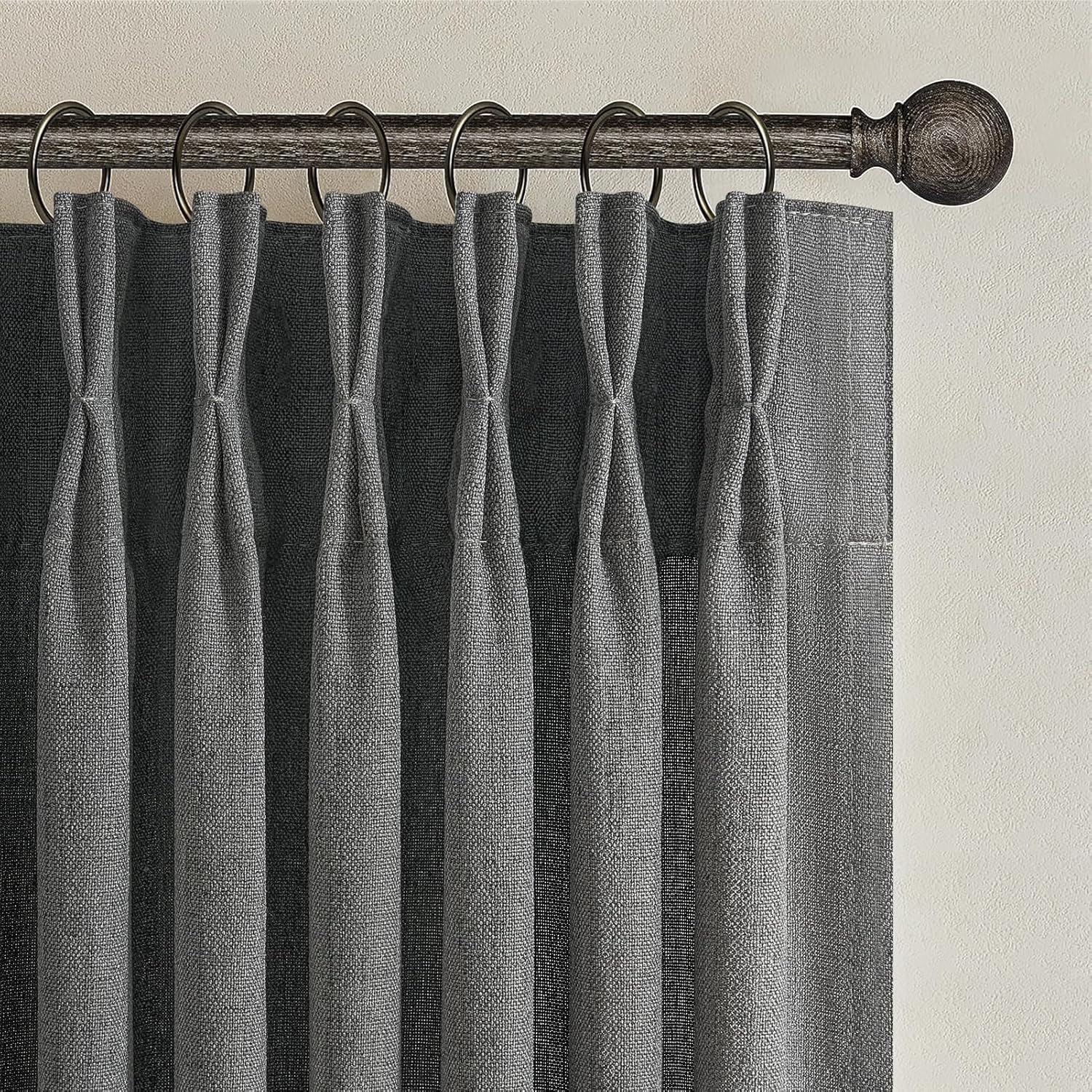 Pinch Pleated Linen Curtains 96 Inches Long for Living Room Bedroom, Light Filtering Boho Window Drape 96 inch 2 Panels Burgs with Hooks&Rings 8ft Cream Birch Sliding Glass Door Sheer Curtain Decor