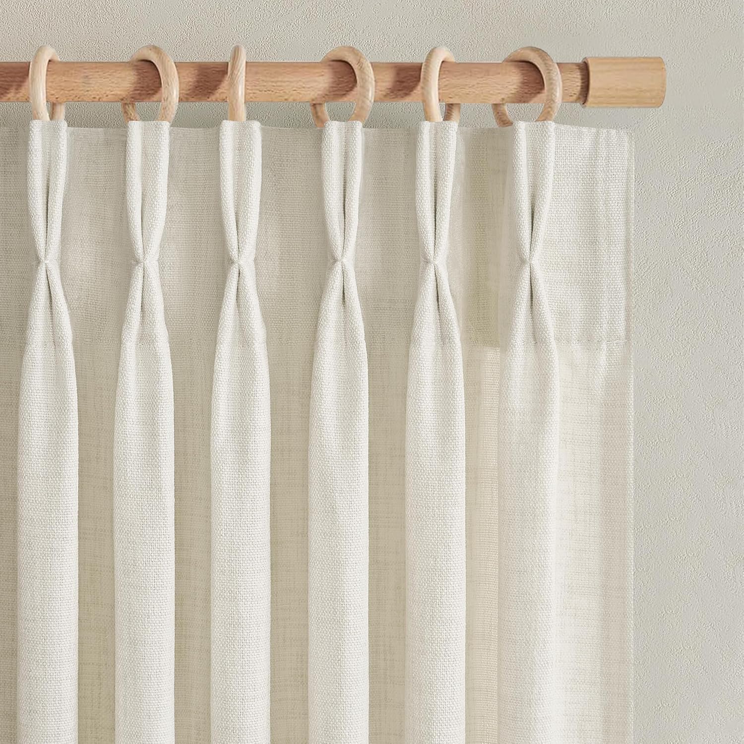 Pinch Pleated Linen Curtains 96 Inches Long for Living Room Bedroom, Light Filtering Boho Window Drape 96 inch 2 Panels Burgs with Hooks&Rings 8ft Cream Birch Sliding Glass Door Sheer Curtain Decor