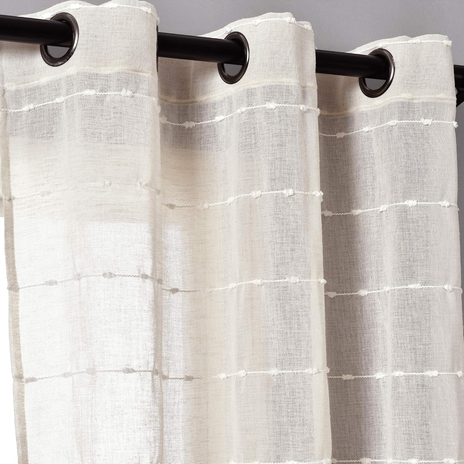 Lush Decor Farmhouse Textured Grommet Sheer Window Curtain Panel Pair, 38"W x 95"L, Beige