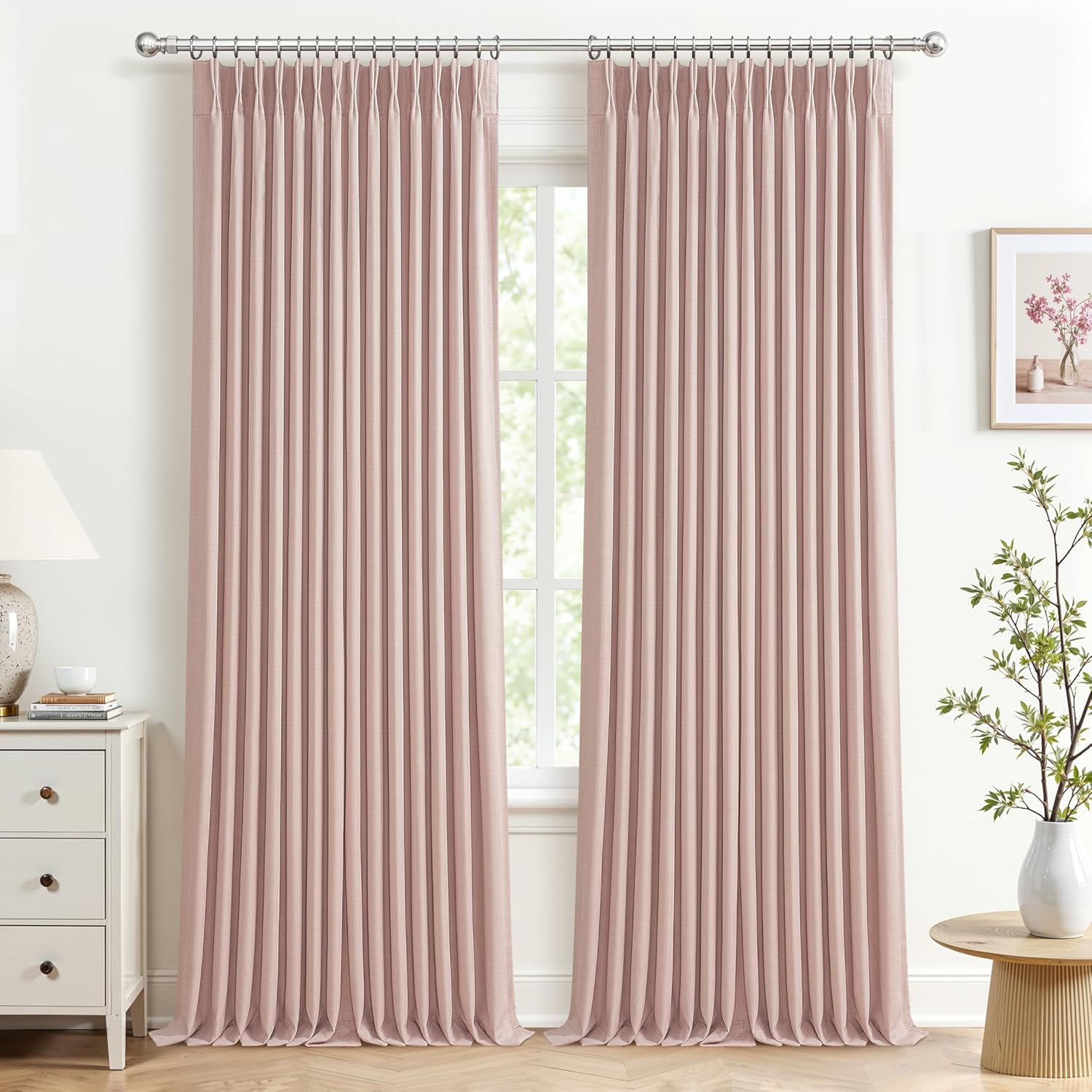Memory Trained Pinch Pleated 96 Inch Viral Curtains for Living Room 2 Panels Set, Dark Grey Blackout Double Layer Linen Thermal Privacy Noise Reducing Elegant Windows Curtain for Kids Room 8 FT Length