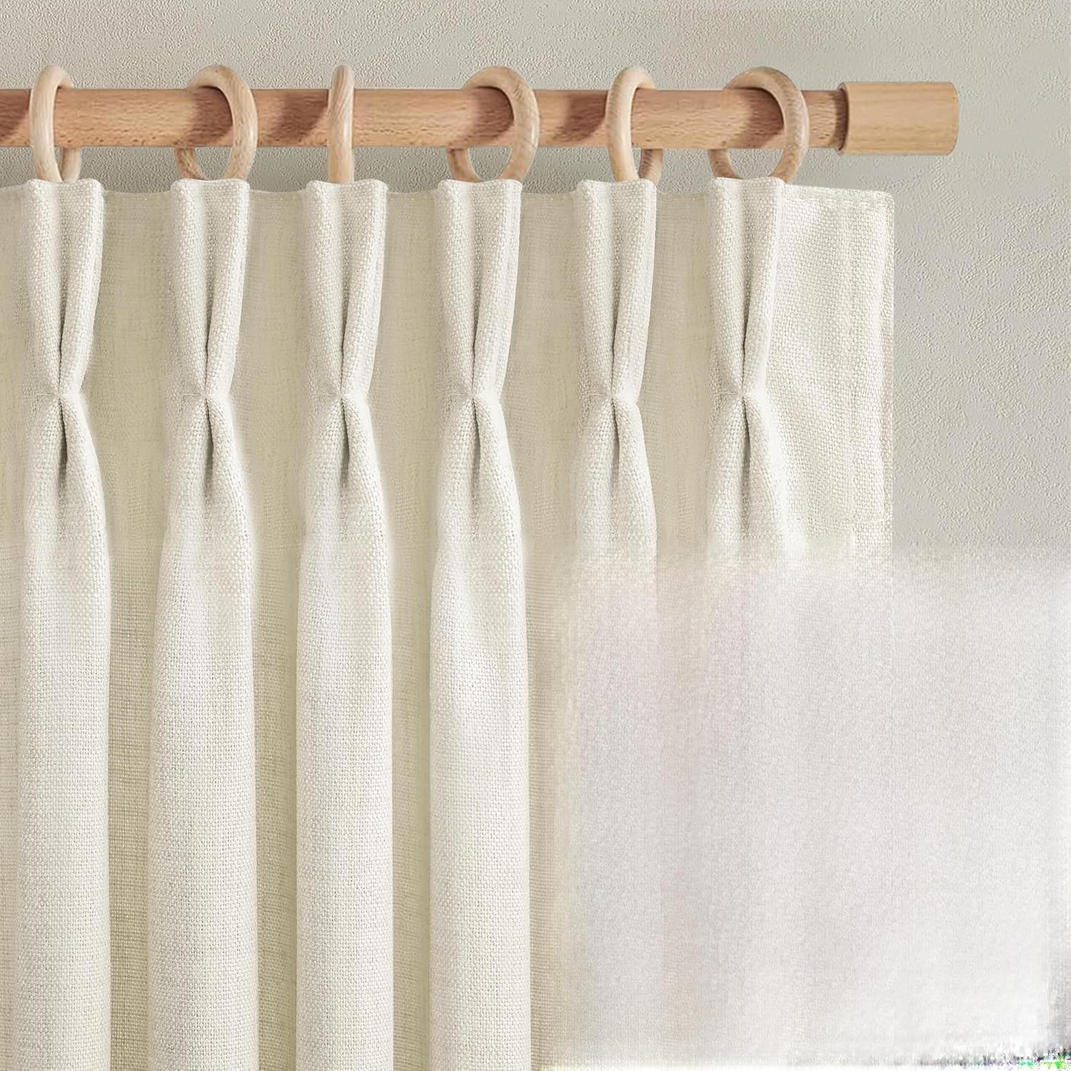 Pinch Pleated Linen Curtains 96 Inches Long for Living Room Bedroom, Light Filtering Boho Window Drape 96 inch 2 Panels Burgs with Hooks&Rings 8ft Cream Birch Sliding Glass Door Sheer Curtain Decor