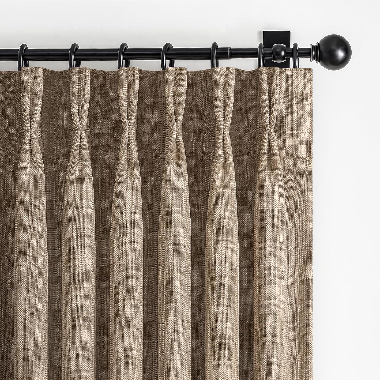 Beige White Blackout Floor to Ceiling Curtains 100 Inch Long for Sliding Door, Memory Trained Pinch Pleated Custom Double Layer Thick Linen Curtain Noise Reducing Light Blocking Bedroom Window Drapes