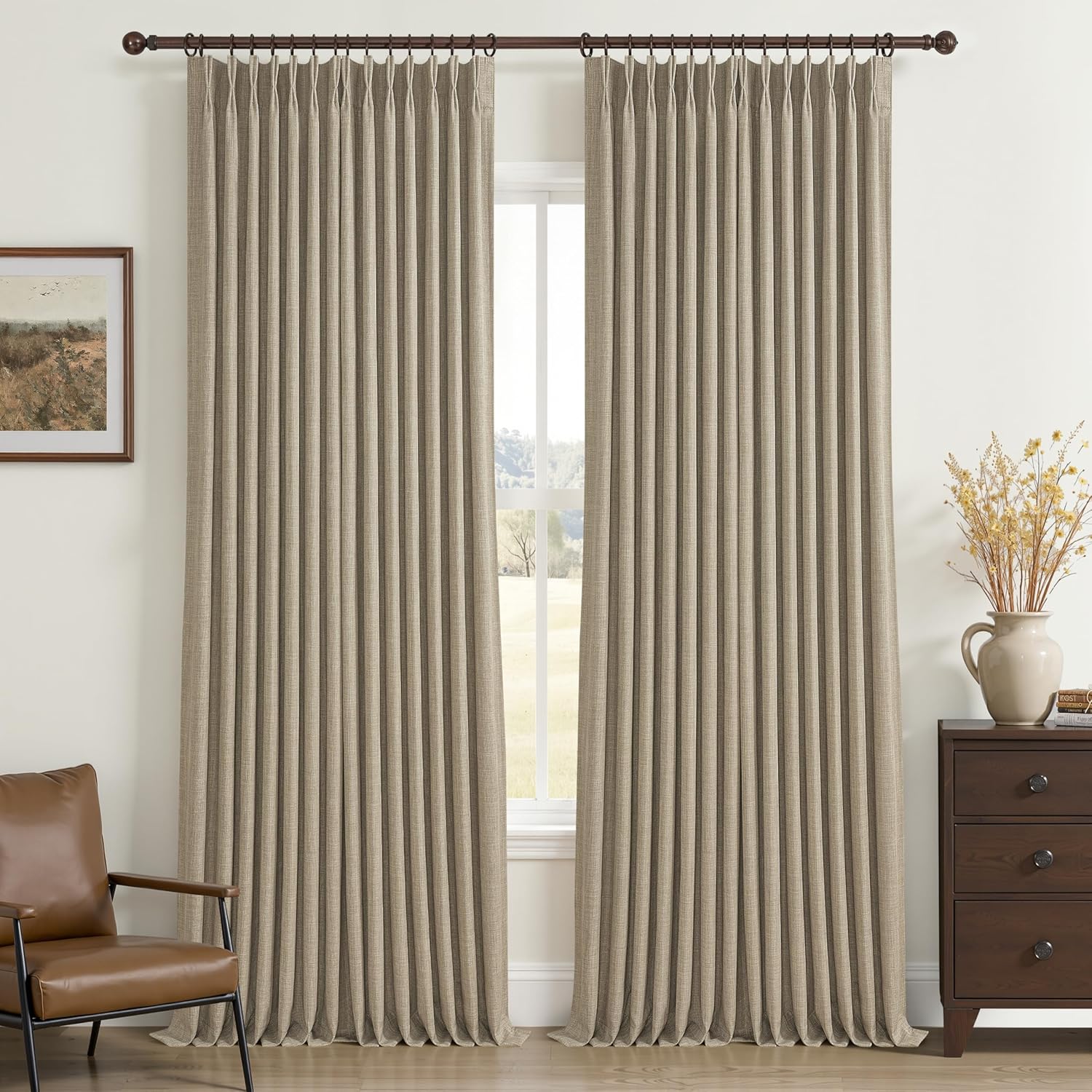 Memory Trained Pinch Pleated 96 Inch Viral Curtains for Living Room 2 Panels Set, Dark Grey Blackout Double Layer Linen Thermal Privacy Noise Reducing Elegant Windows Curtain for Kids Room 8 FT Length