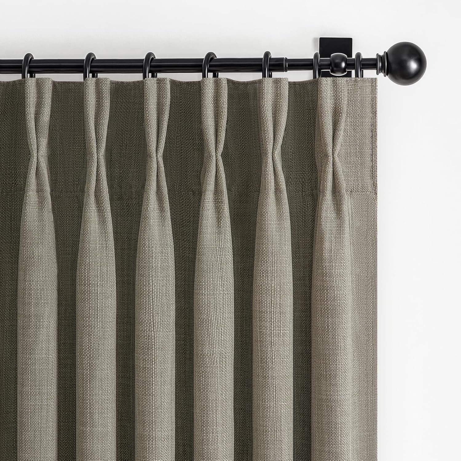 Beige White Blackout Floor to Ceiling Curtains 100 Inch Long for Sliding Door, Memory Trained Pinch Pleated Custom Double Layer Thick Linen Curtain Noise Reducing Light Blocking Bedroom Window Drapes