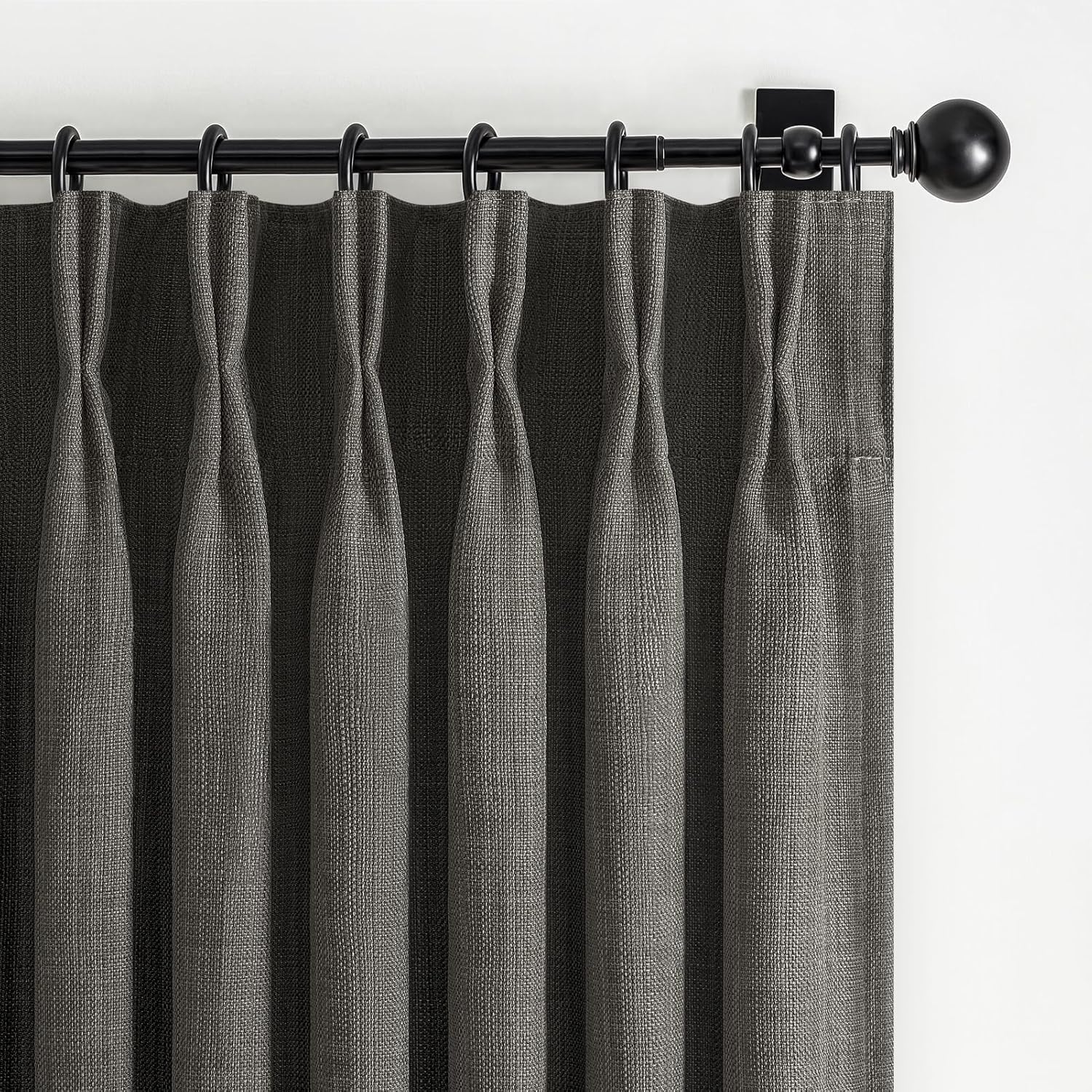 Memory Trained Pinch Pleated 96 Inch Viral Curtains for Living Room 2 Panels Set, Dark Grey Blackout Double Layer Linen Thermal Privacy Noise Reducing Elegant Windows Curtain for Kids Room 8 FT Length