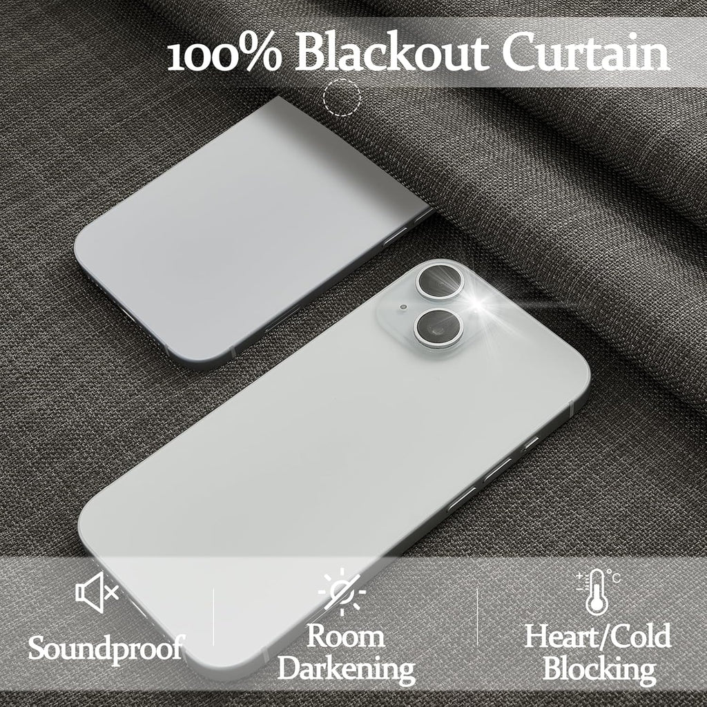 Memory Trained Pinch Pleated 96 Inch Viral Curtains for Living Room 2 Panels Set, Dark Grey Blackout Double Layer Linen Thermal Privacy Noise Reducing Elegant Windows Curtain for Kids Room 8 FT Length