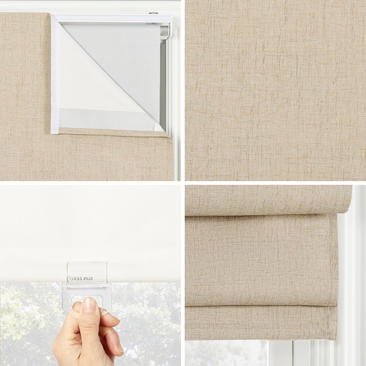 Sun Zero Seraphina Textured 100% Total Blackout Cordless Roman Shade, Taupe, 35" W x 64" H