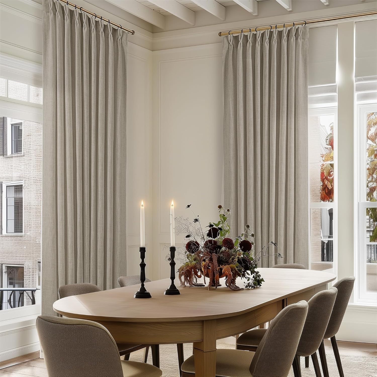 Natural Pinch Pleated Linen Curtains 84 Inch Length 2 Panels for Living Room Bedroom Textured Cream Ivory Birch Semi Sheer Boho Neutral Back Tab Pinch Pleat Hooks Rings Window Curtain 84 Inches Long