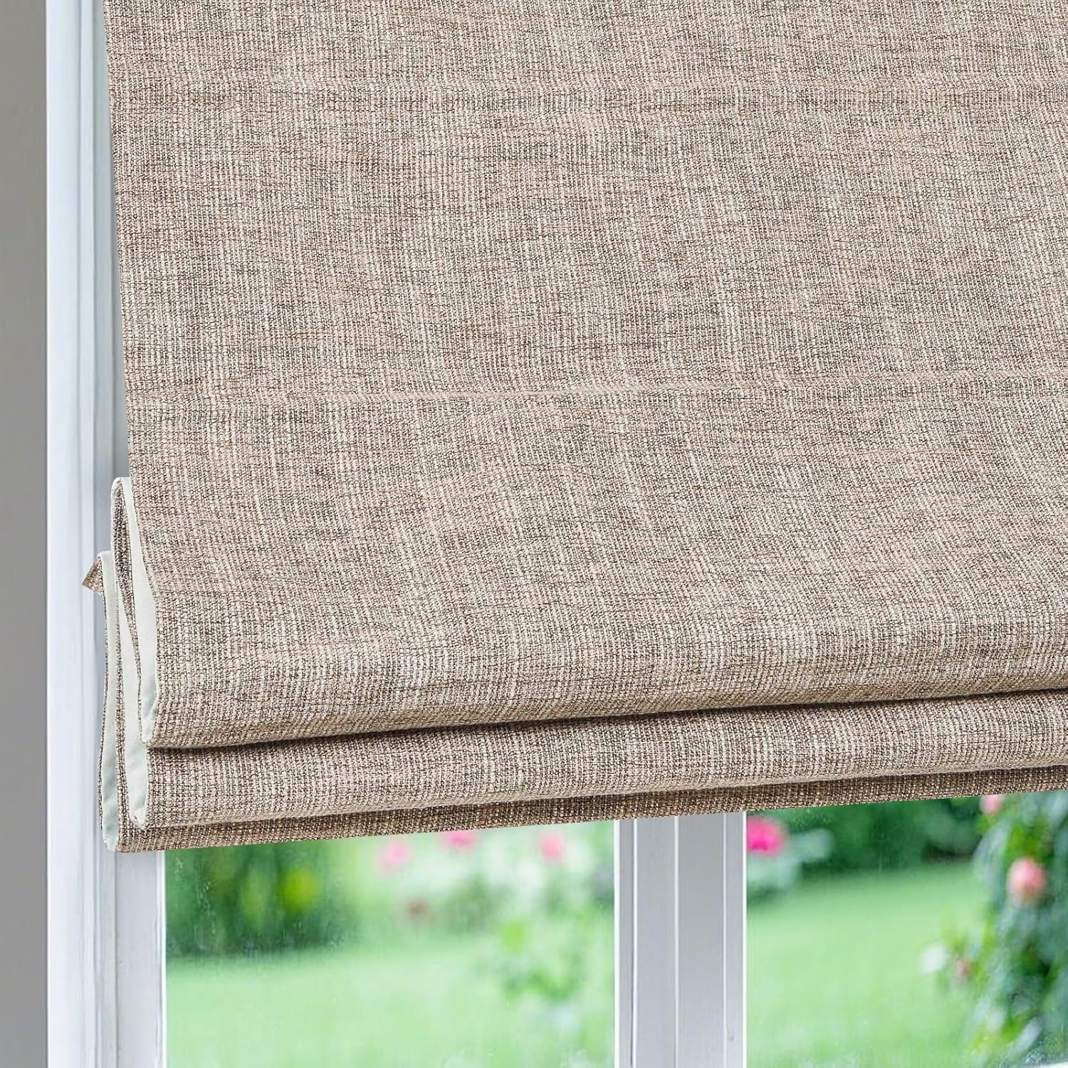 Artdix Cordless Linen Roman Shades, Natural Custom Fabric Room Darkening Roman Window Shades Blinds for Doors, French Doors, Kitchen Windows, Bathroom Windows