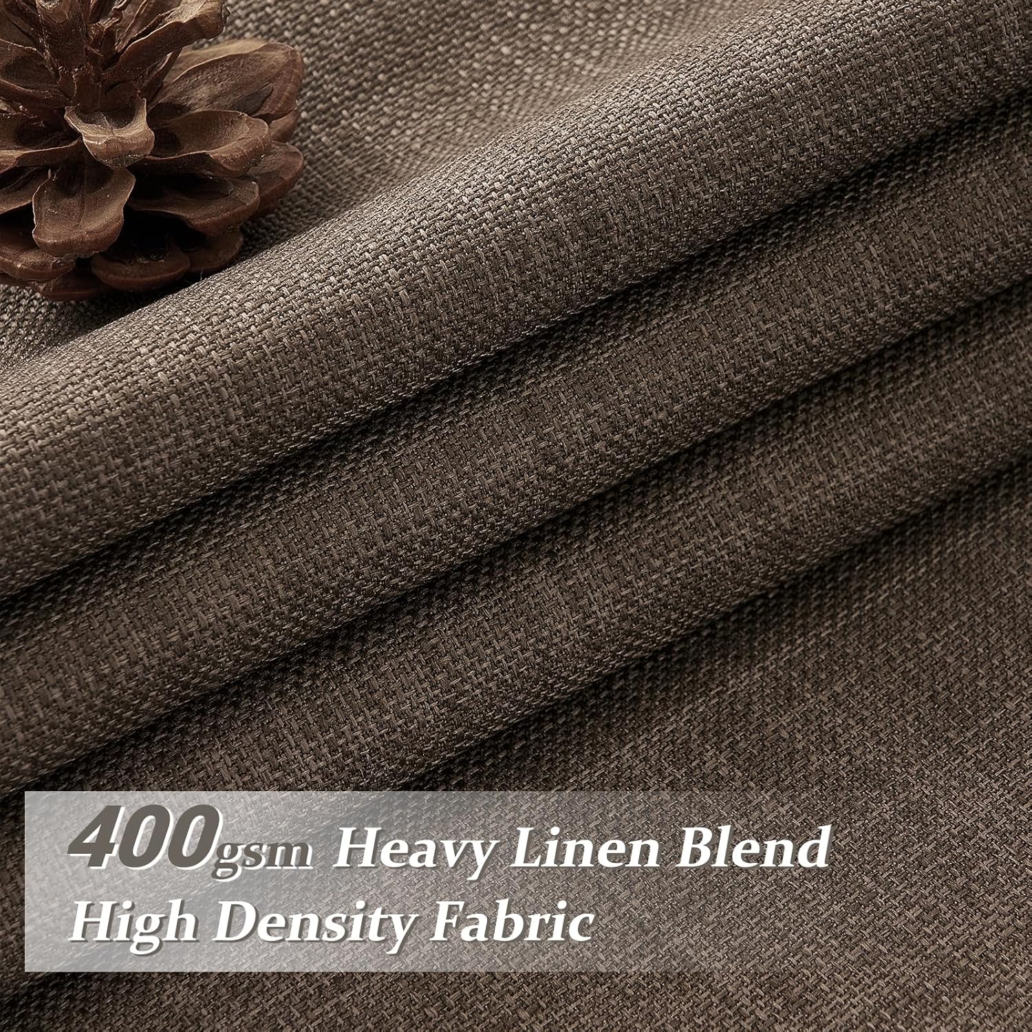 Dark Flax 100% Blackout Curtains 90 Inches Long for Kids Room, Memory Trained Pinch Pleated Thermal Noise Reducing Natural Linen Privacy Light Block Aesthetic Windows Drapes Brown Colored 2 Panels Set