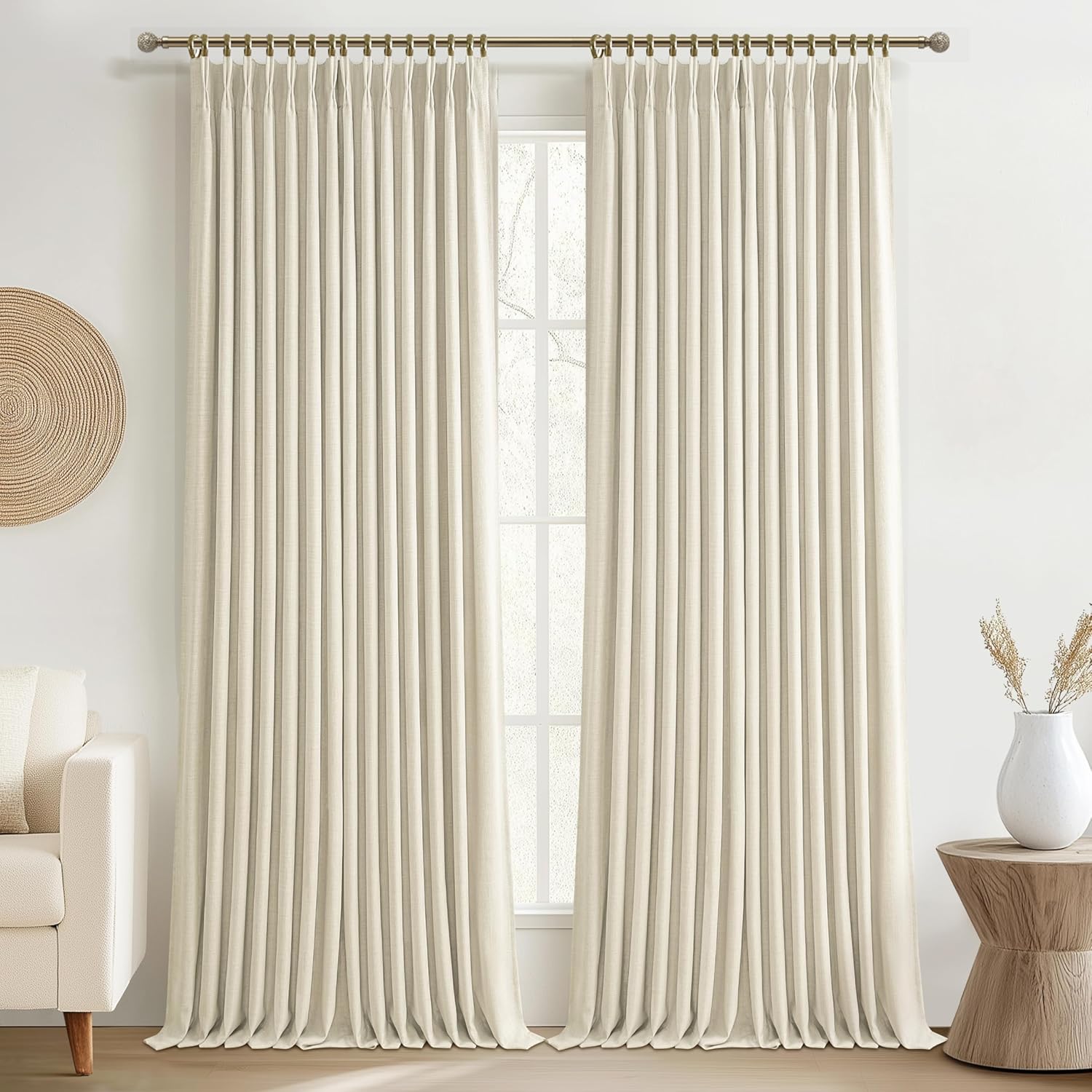 Memory Trained Pinch Pleated 96 Inch Viral Curtains for Living Room 2 Panels Set, Dark Grey Blackout Double Layer Linen Thermal Privacy Noise Reducing Elegant Windows Curtain for Kids Room 8 FT Length