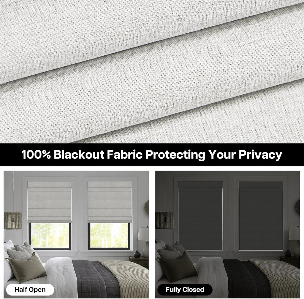 LazBlinds No Drill Roman Shades for Windows, Cordless Blackout Window Shades with UV Protection, Polyester Fabric for Bedroom & Living Room, 35" W x 64" H, Natural