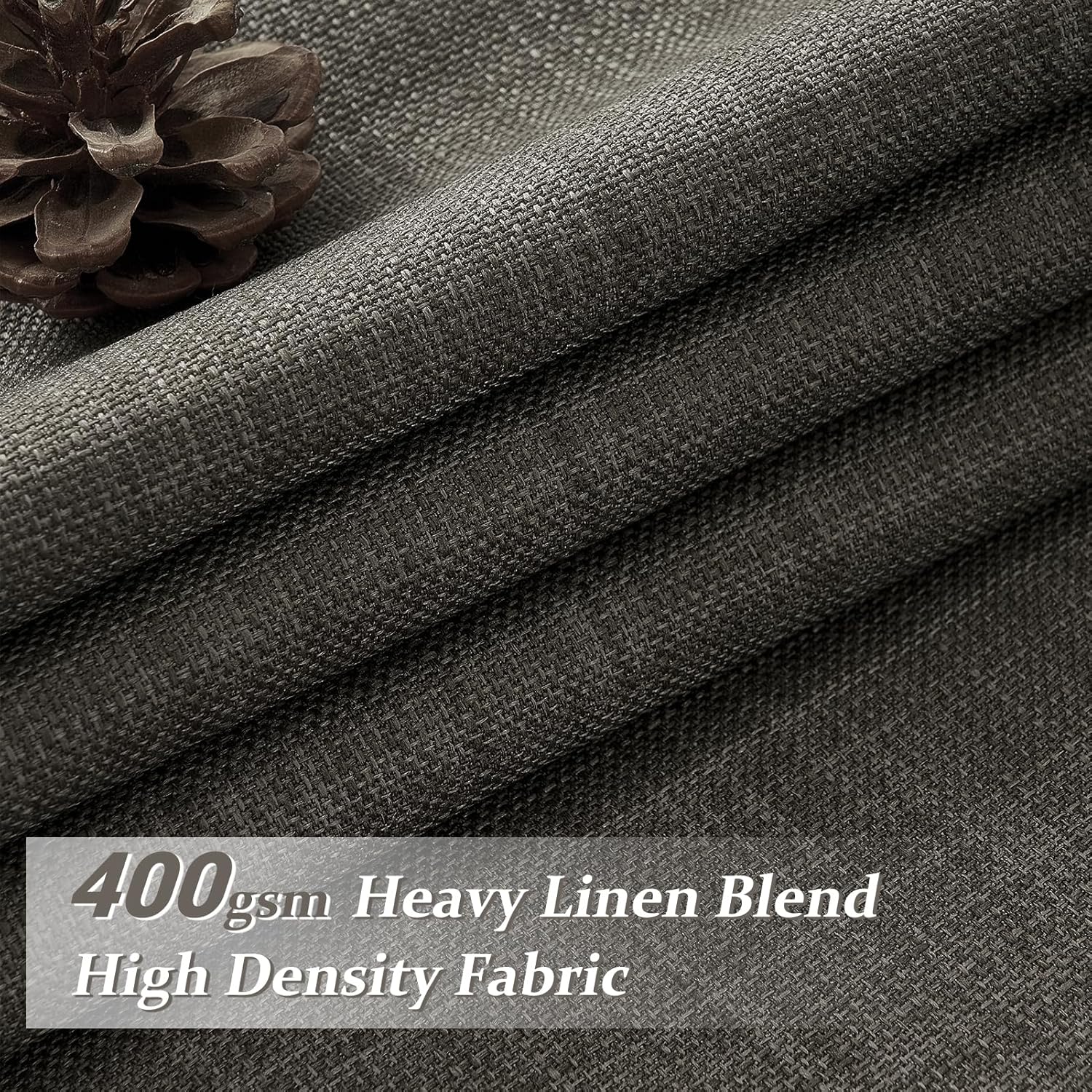Memory Trained Pinch Pleated 96 Inch Viral Curtains for Living Room 2 Panels Set, Dark Grey Blackout Double Layer Linen Thermal Privacy Noise Reducing Elegant Windows Curtain for Kids Room 8 FT Length