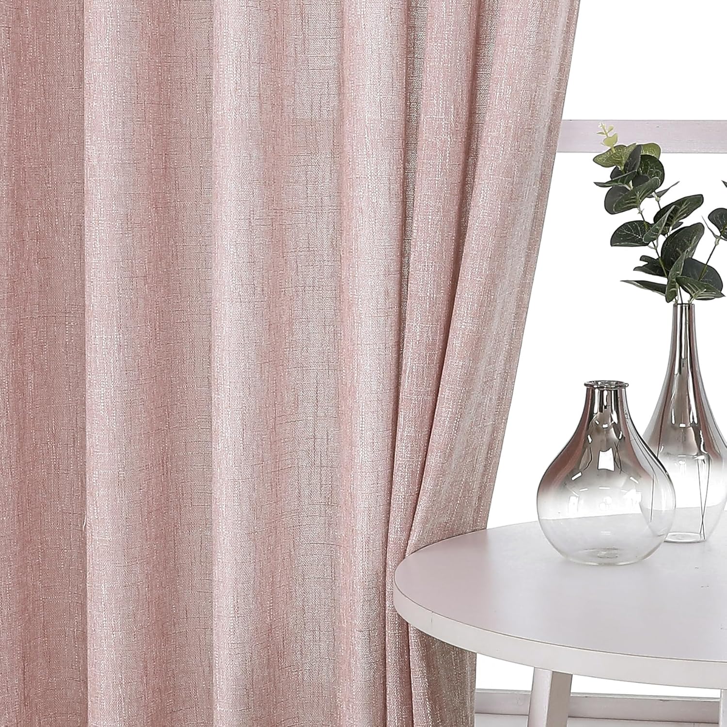 Vision Home Natural Pinch Pleated Semi Sheer Curtains Textured Linen Blended Light Filtering Window Curtains 90 inch for Living Room Bedroom Pinch Pleat Drapes with Hooks 2 Panels 42" Wx90 L