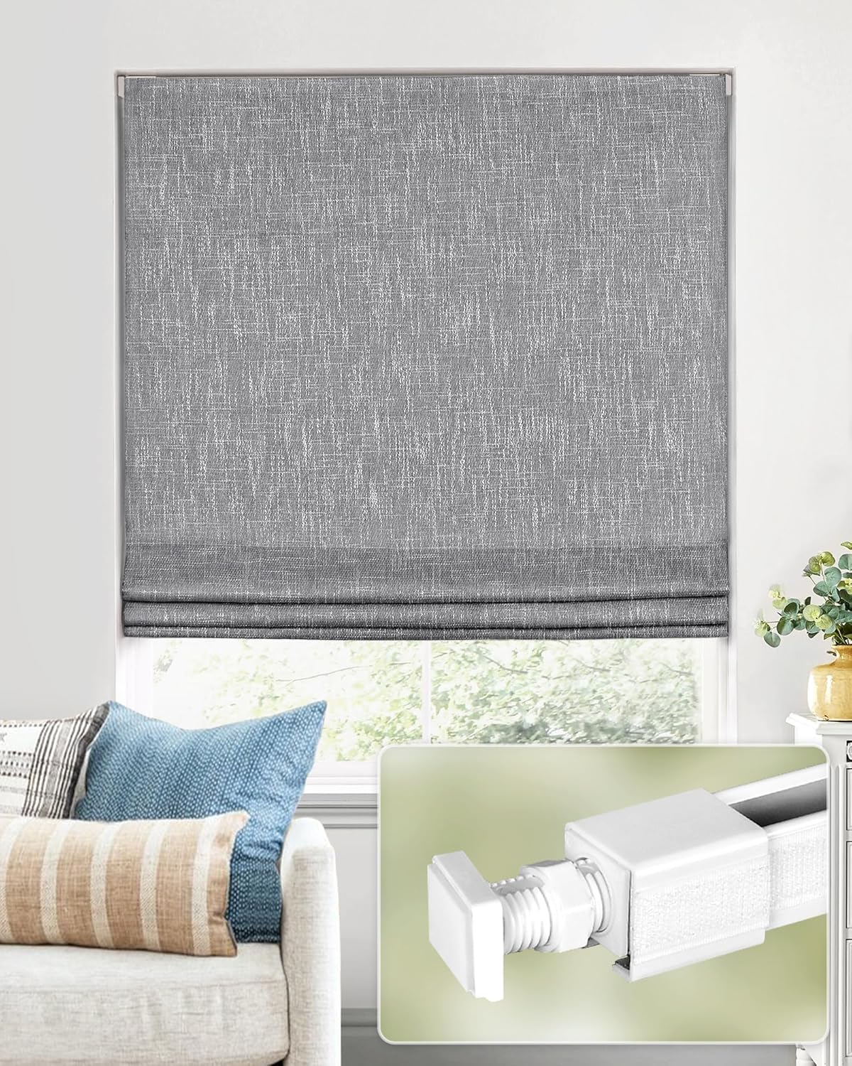 No Tools No Drill Cordless Roman Shades for Indoor Windows 100% Blackout, for Window Size 47" W × 64" H Beige
