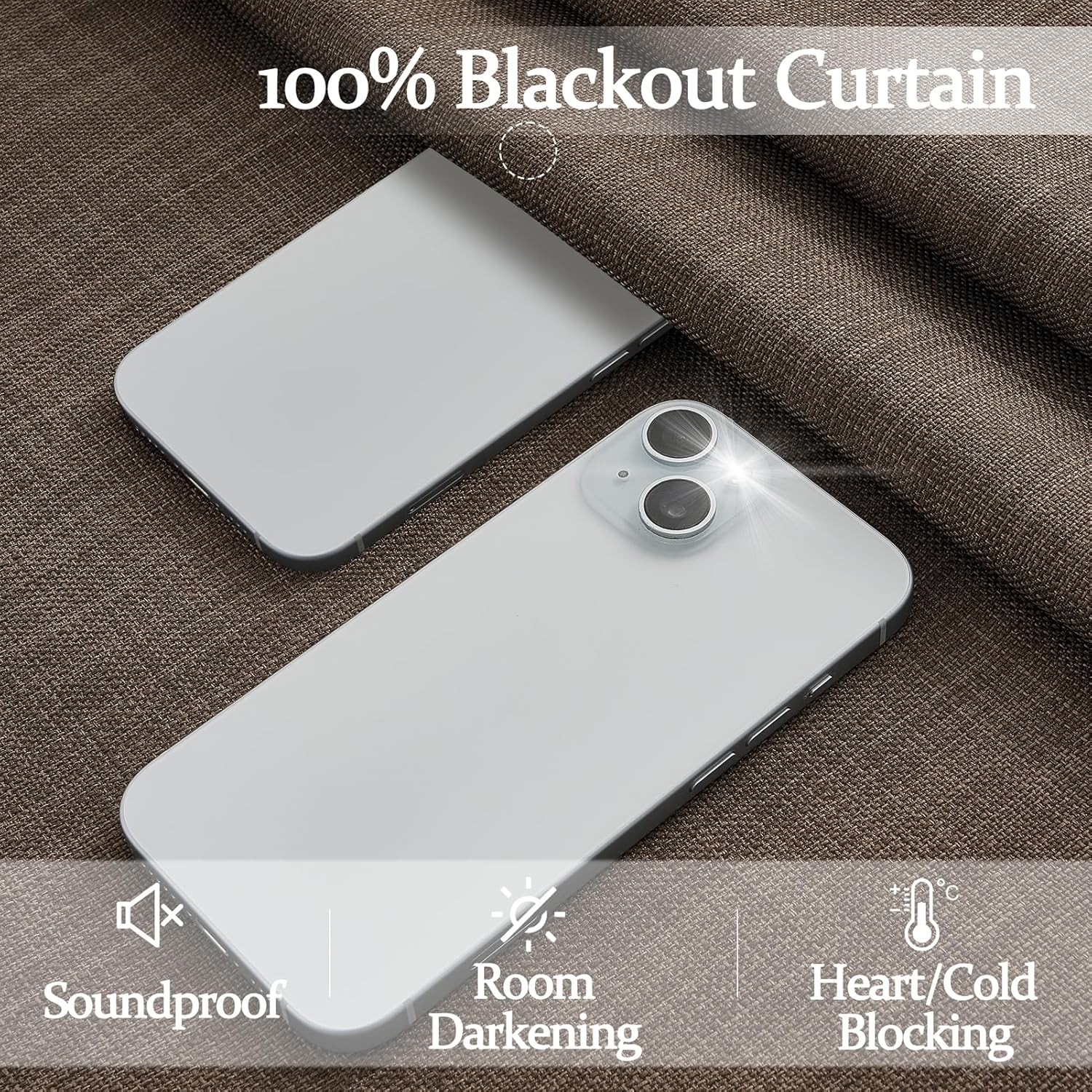 Dark Flax 100% Blackout Curtains 90 Inches Long for Kids Room, Memory Trained Pinch Pleated Thermal Noise Reducing Natural Linen Privacy Light Block Aesthetic Windows Drapes Brown Colored 2 Panels Set