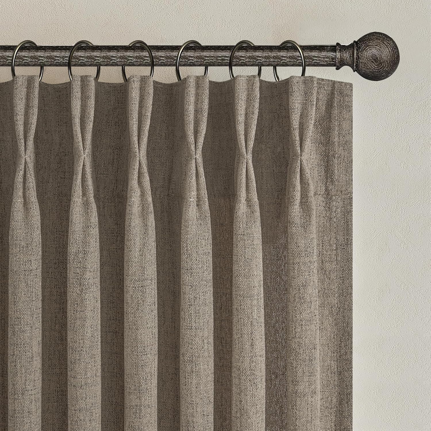 Pinch Pleated Linen Curtains 96 Inches Long for Living Room Bedroom, Light Filtering Boho Window Drape 96 inch 2 Panels Burgs with Hooks&Rings 8ft Cream Birch Sliding Glass Door Sheer Curtain Decor