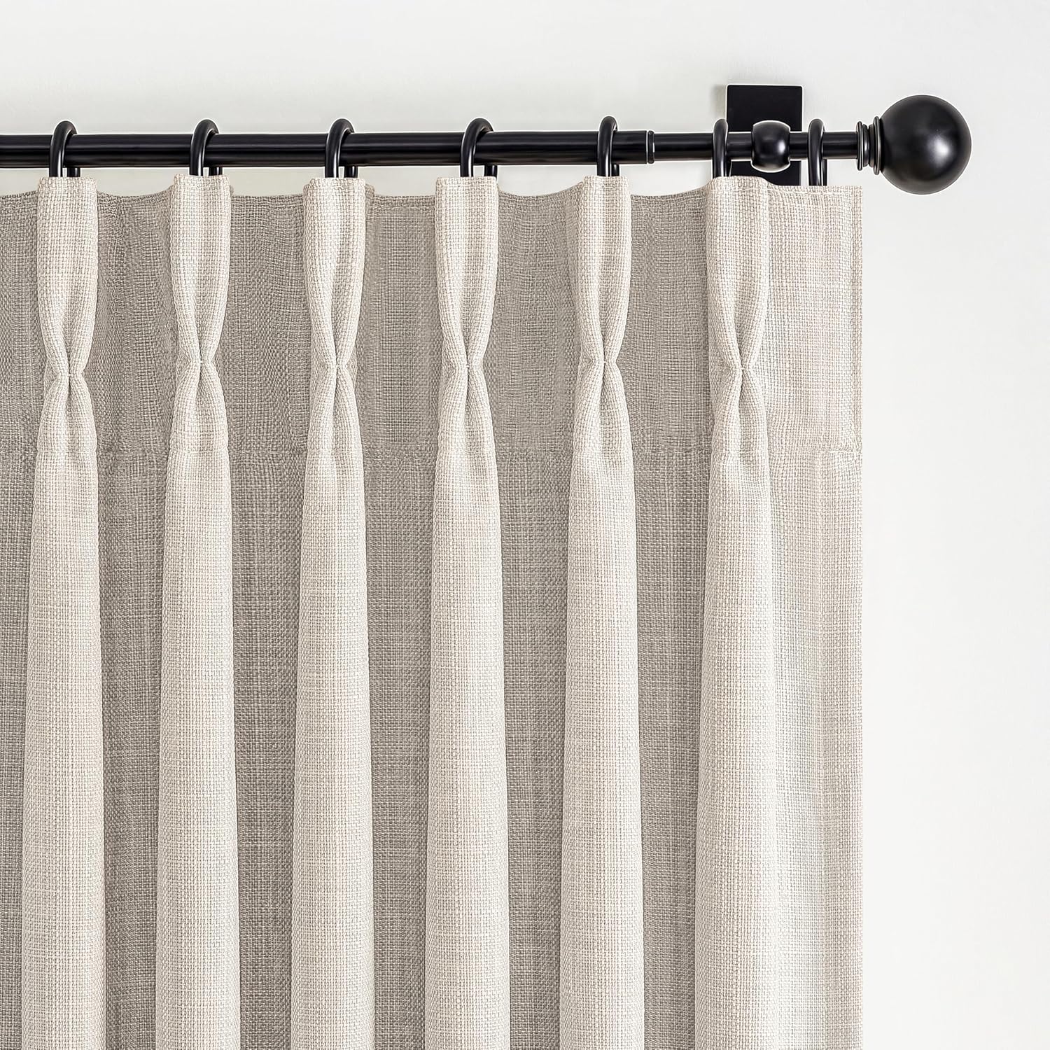 Beige White Blackout Floor to Ceiling Curtains 100 Inch Long for Sliding Door, Memory Trained Pinch Pleated Custom Double Layer Thick Linen Curtain Noise Reducing Light Blocking Bedroom Window Drapes