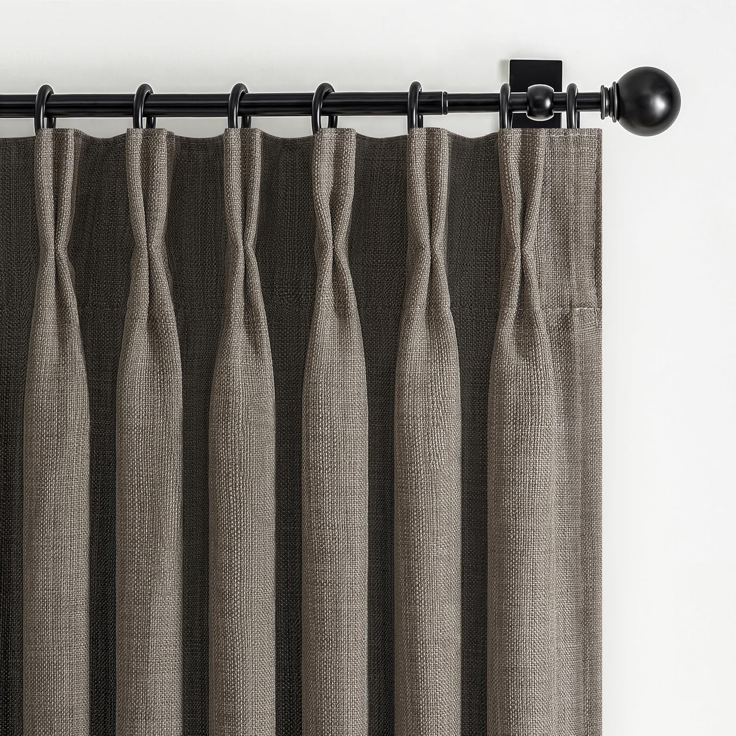 Dark Flax 100% Blackout Curtains 90 Inches Long for Kids Room, Memory Trained Pinch Pleated Thermal Noise Reducing Natural Linen Privacy Light Block Aesthetic Windows Drapes Brown Colored 2 Panels Set