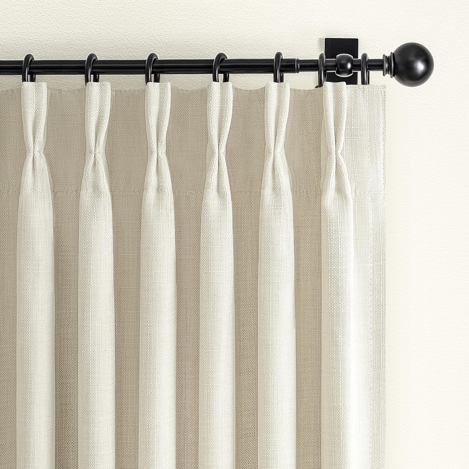 Beige White Blackout Floor to Ceiling Curtains 100 Inch Long for Sliding Door, Memory Trained Pinch Pleated Custom Double Layer Thick Linen Curtain Noise Reducing Light Blocking Bedroom Window Drapes