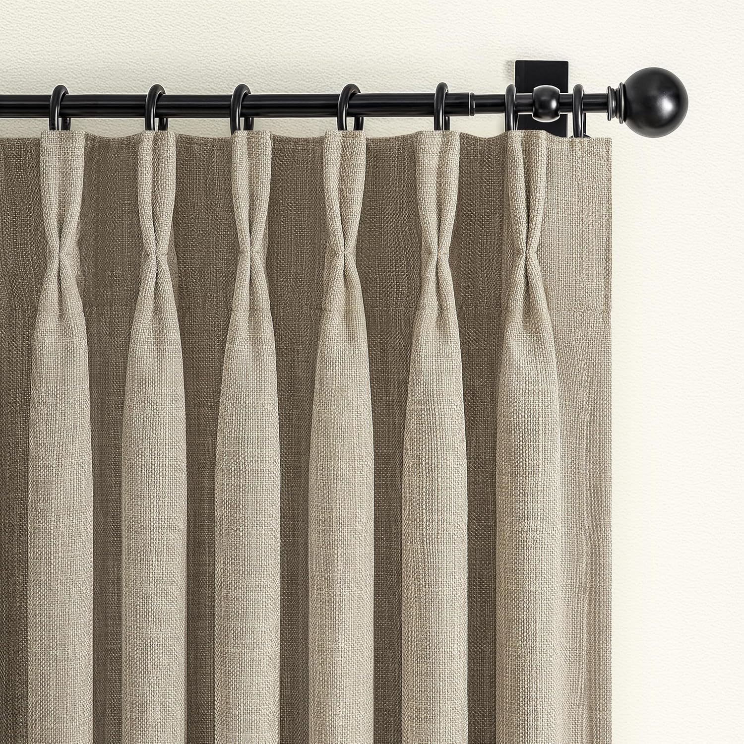Beige White Blackout Floor to Ceiling Curtains 100 Inch Long for Sliding Door, Memory Trained Pinch Pleated Custom Double Layer Thick Linen Curtain Noise Reducing Light Blocking Bedroom Window Drapes