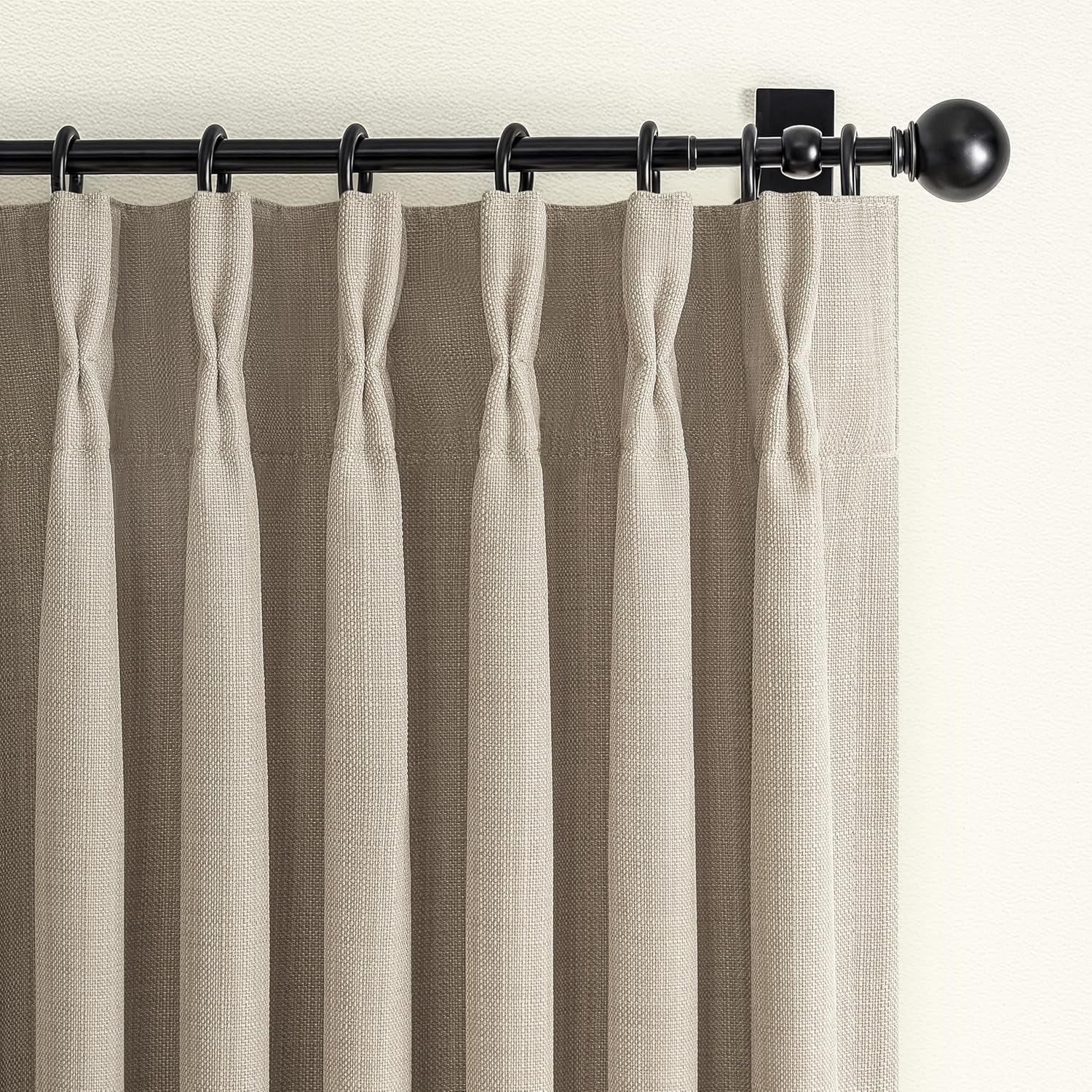 Dark Flax 100% Blackout Curtains 90 Inches Long for Kids Room, Memory Trained Pinch Pleated Thermal Noise Reducing Natural Linen Privacy Light Block Aesthetic Windows Drapes Brown Colored 2 Panels Set